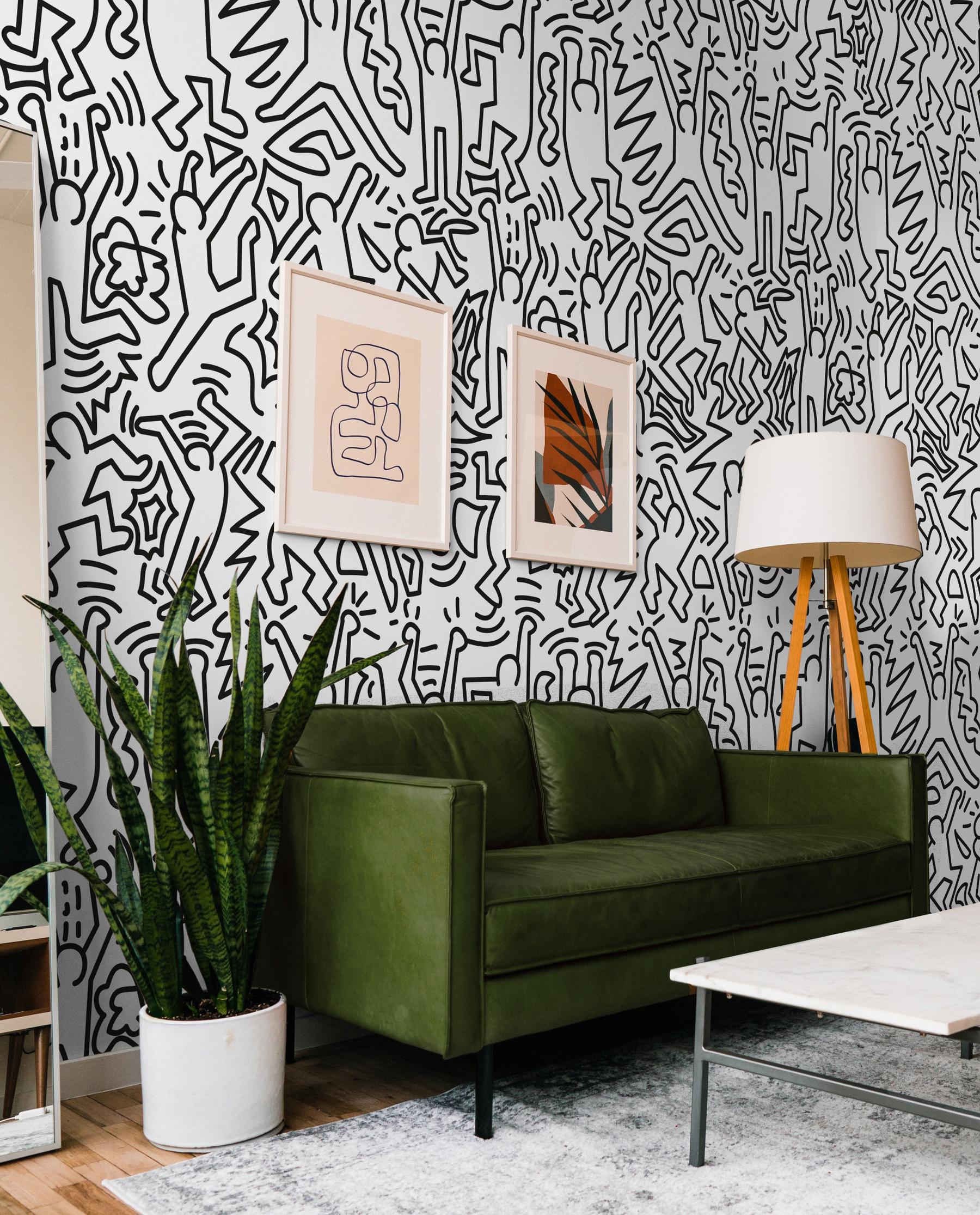 Abstract Energetic Dance Figures Wallpaper Mural