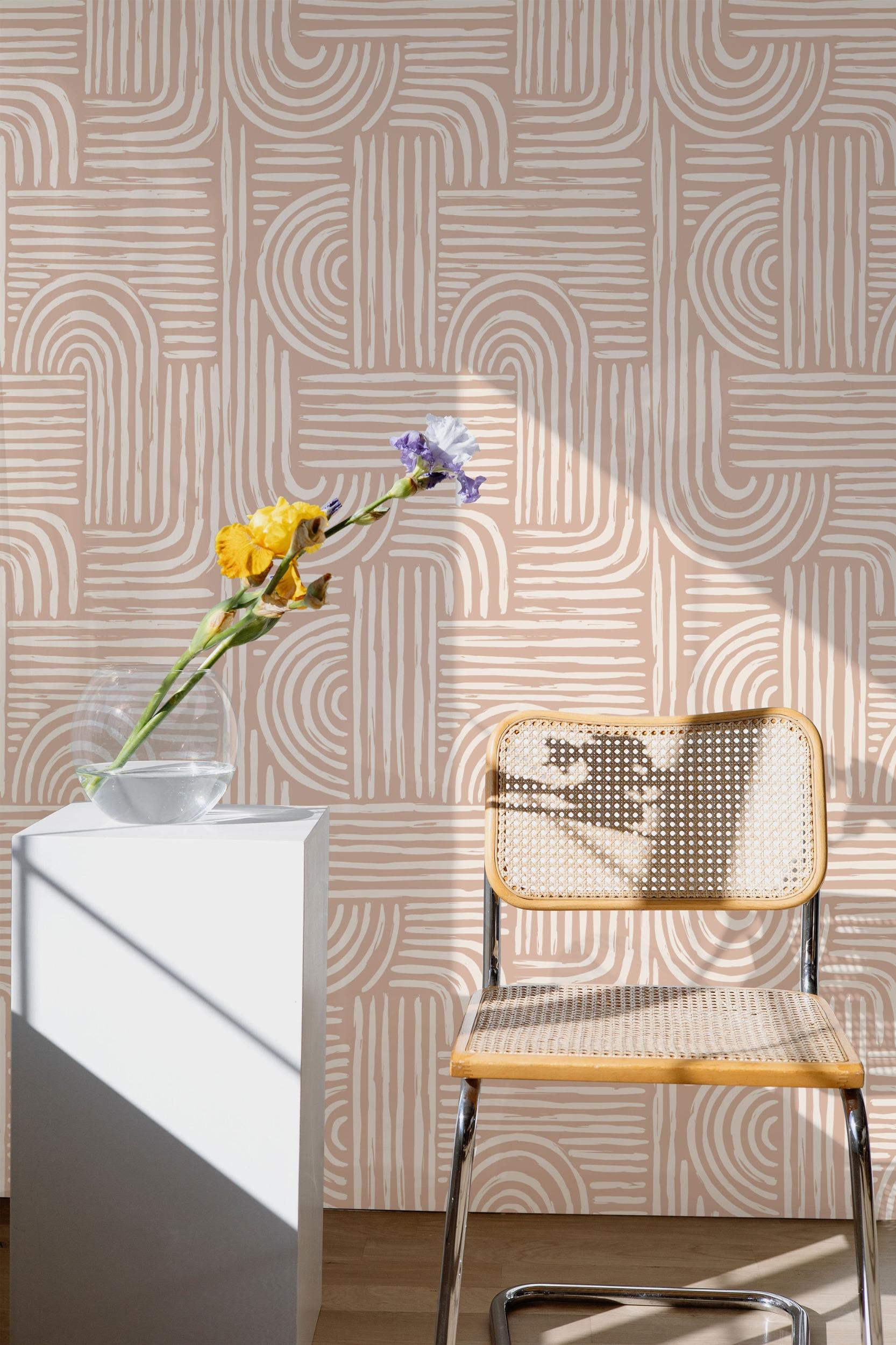Abstract Minimalist Contour Lines Wallpaper Mural