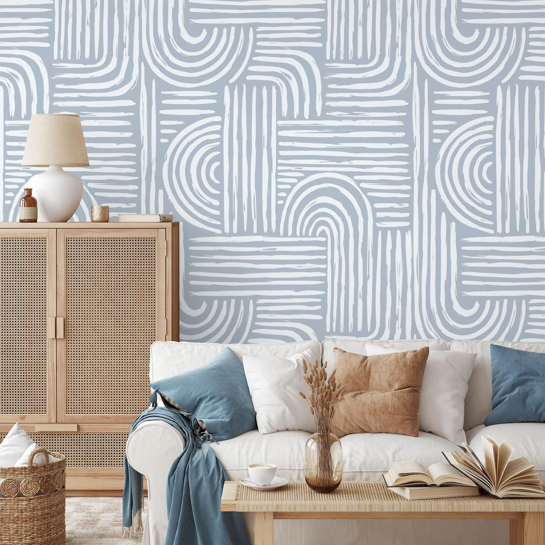 Abstract Minimalist Contour Lines Wallpaper Mural