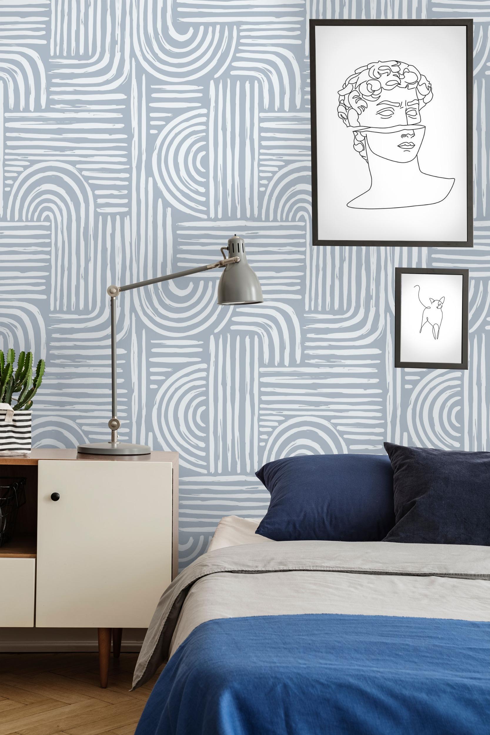 Abstract Minimalist Contour Lines Wallpaper Mural