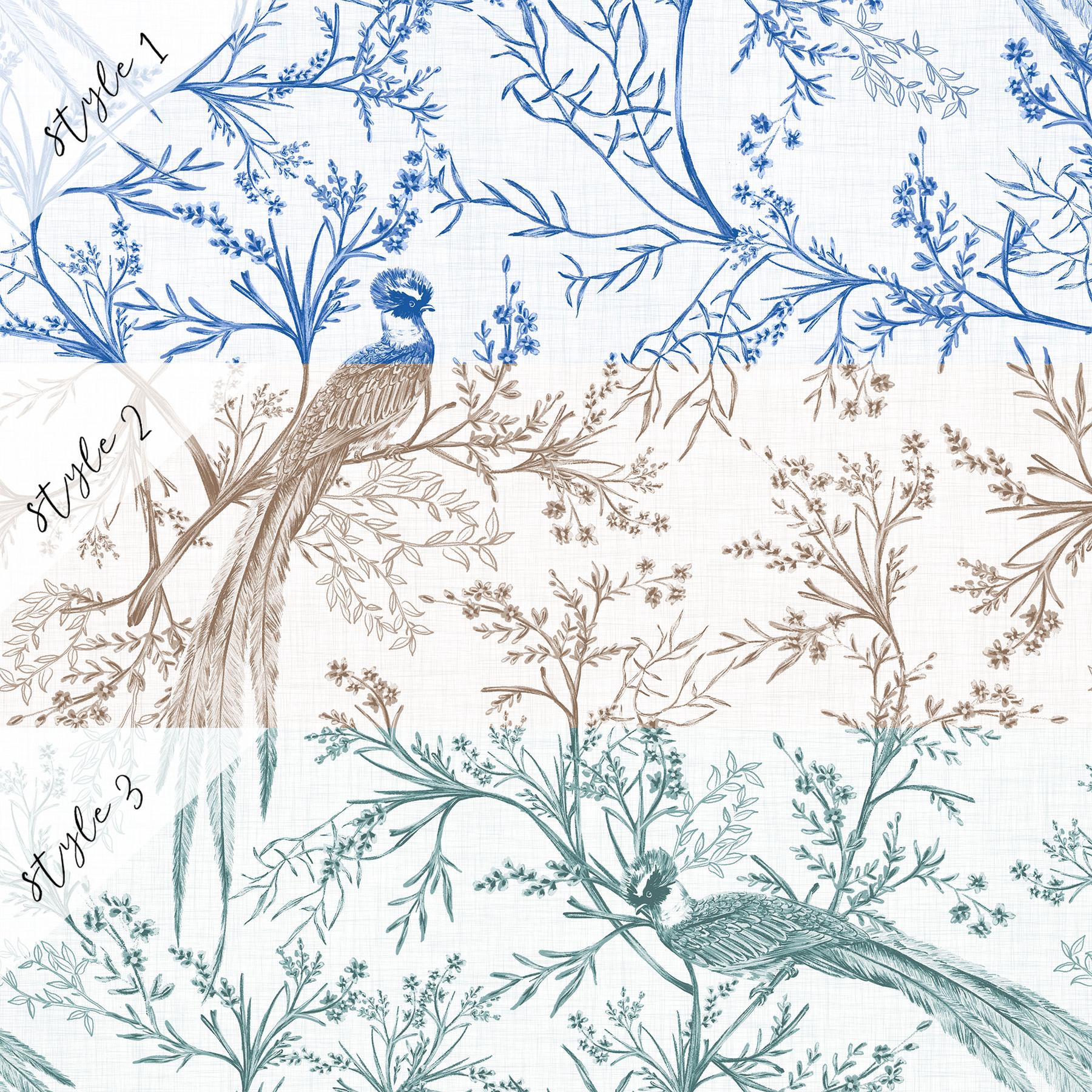 Chinoiserie Bird and Blossom Pattern Wallpaper Mural