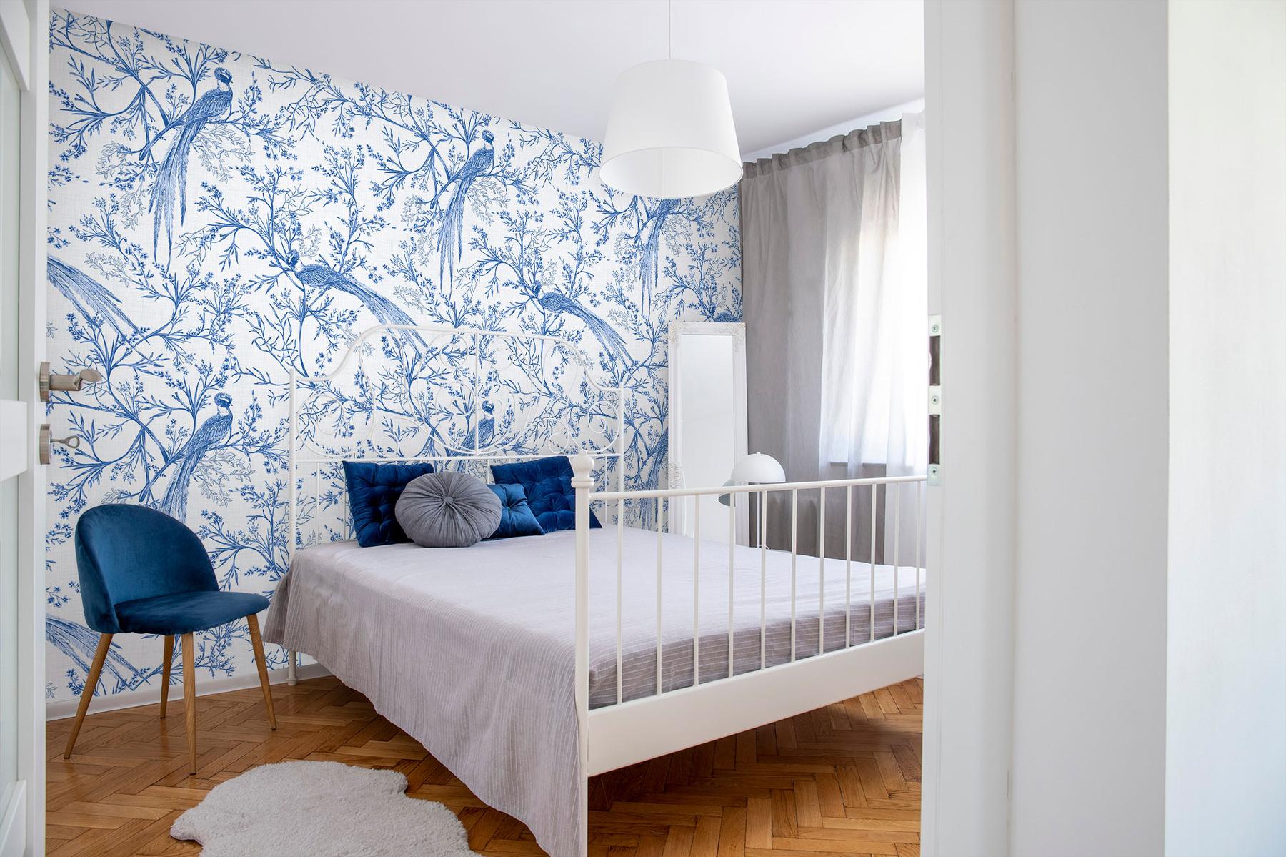 Chinoiserie Bird and Blossom Pattern Wallpaper Mural