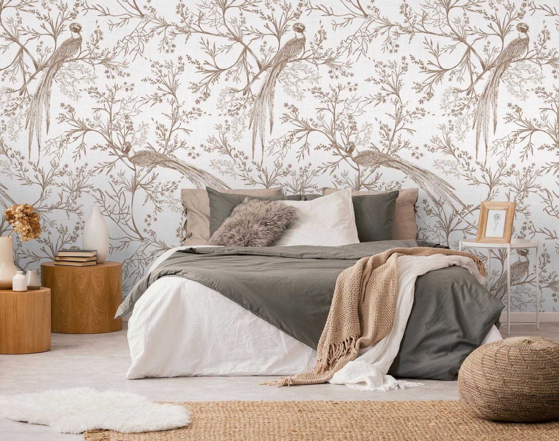 Chinoiserie Bird and Blossom Pattern Wallpaper Mural