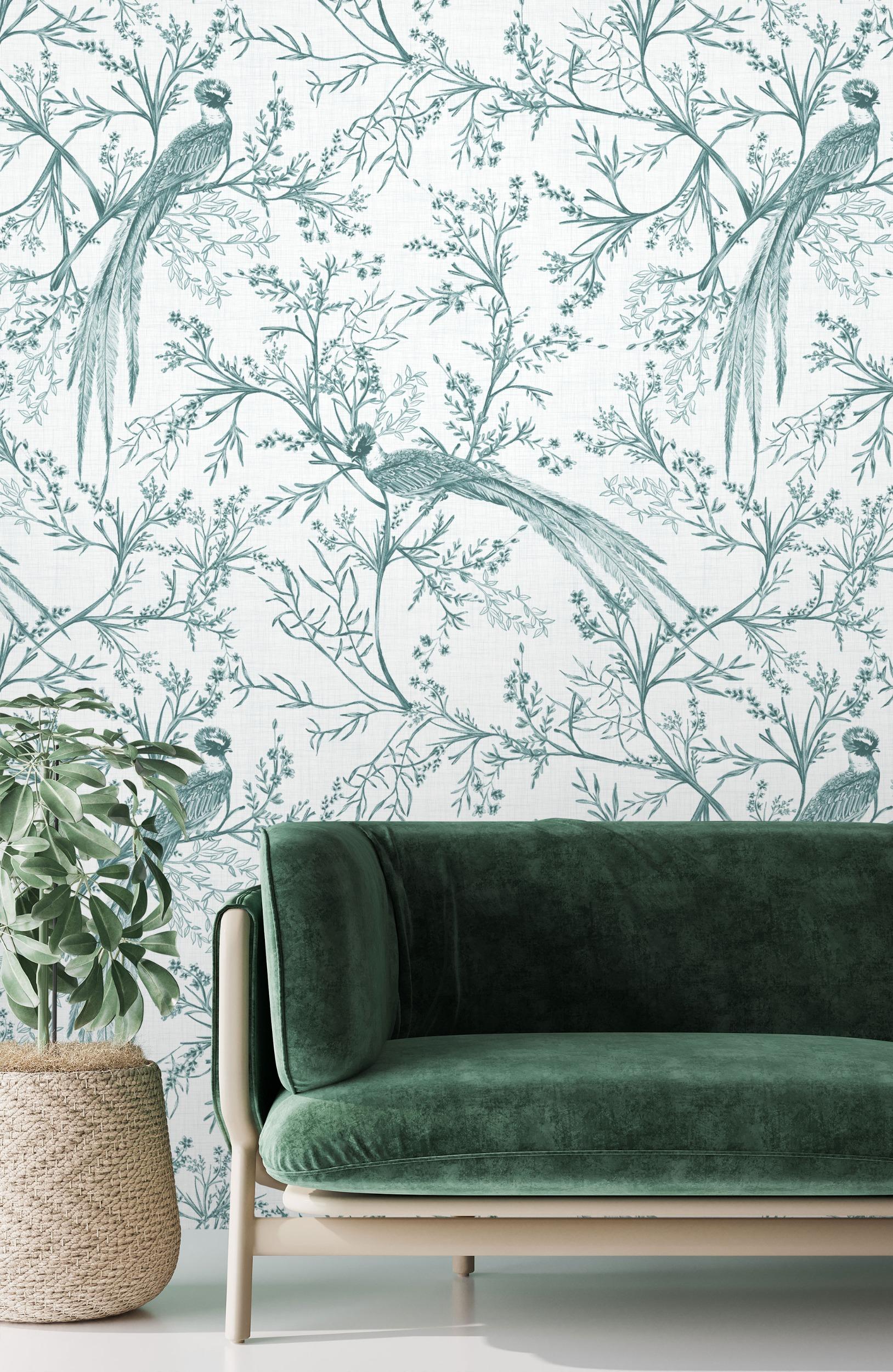 Chinoiserie Bird and Blossom Pattern Wallpaper Mural