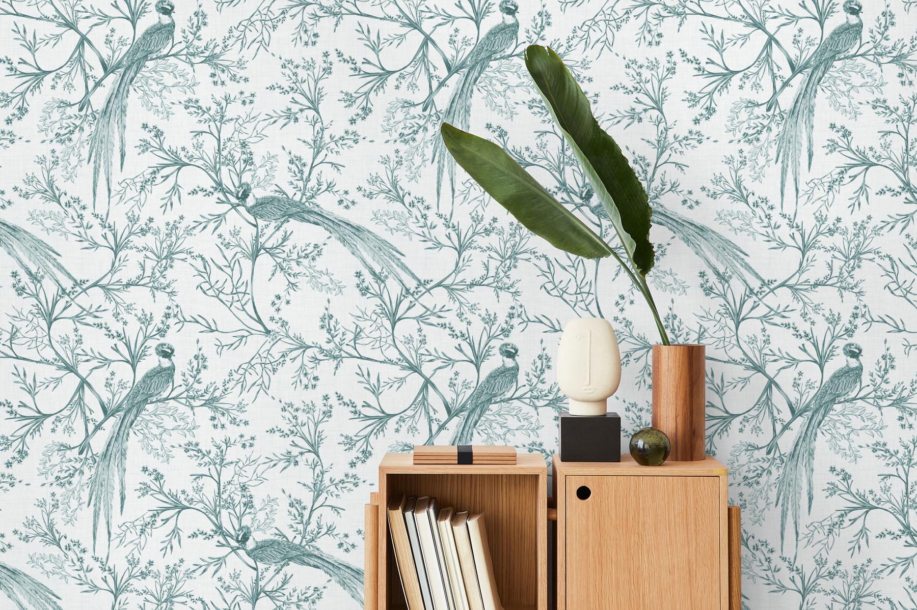 Chinoiserie Bird and Blossom Pattern Wallpaper Mural