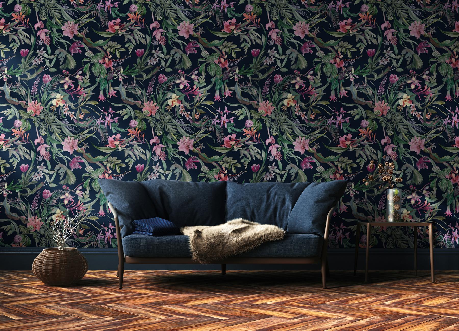 Exquisite Midnight Garden Bloom Wallpaper Mural