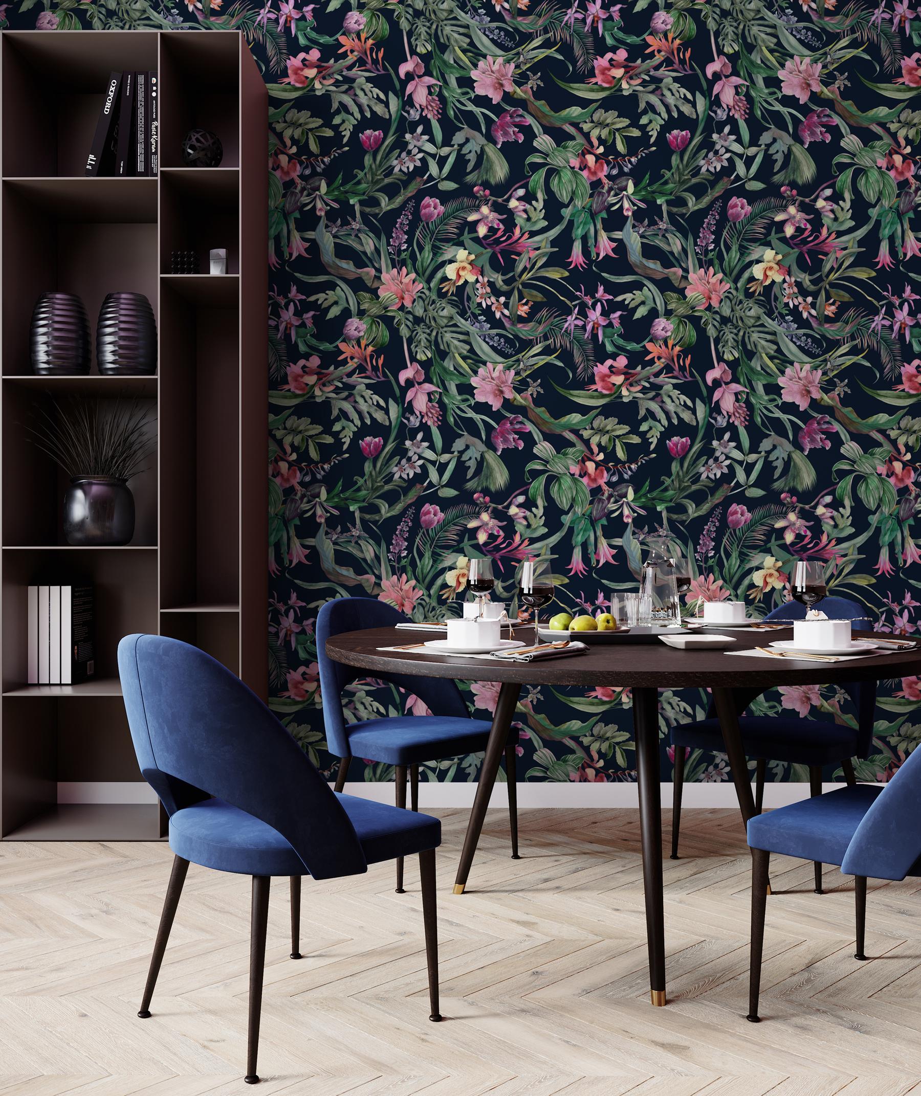 Exquisite Midnight Garden Bloom Wallpaper Mural
