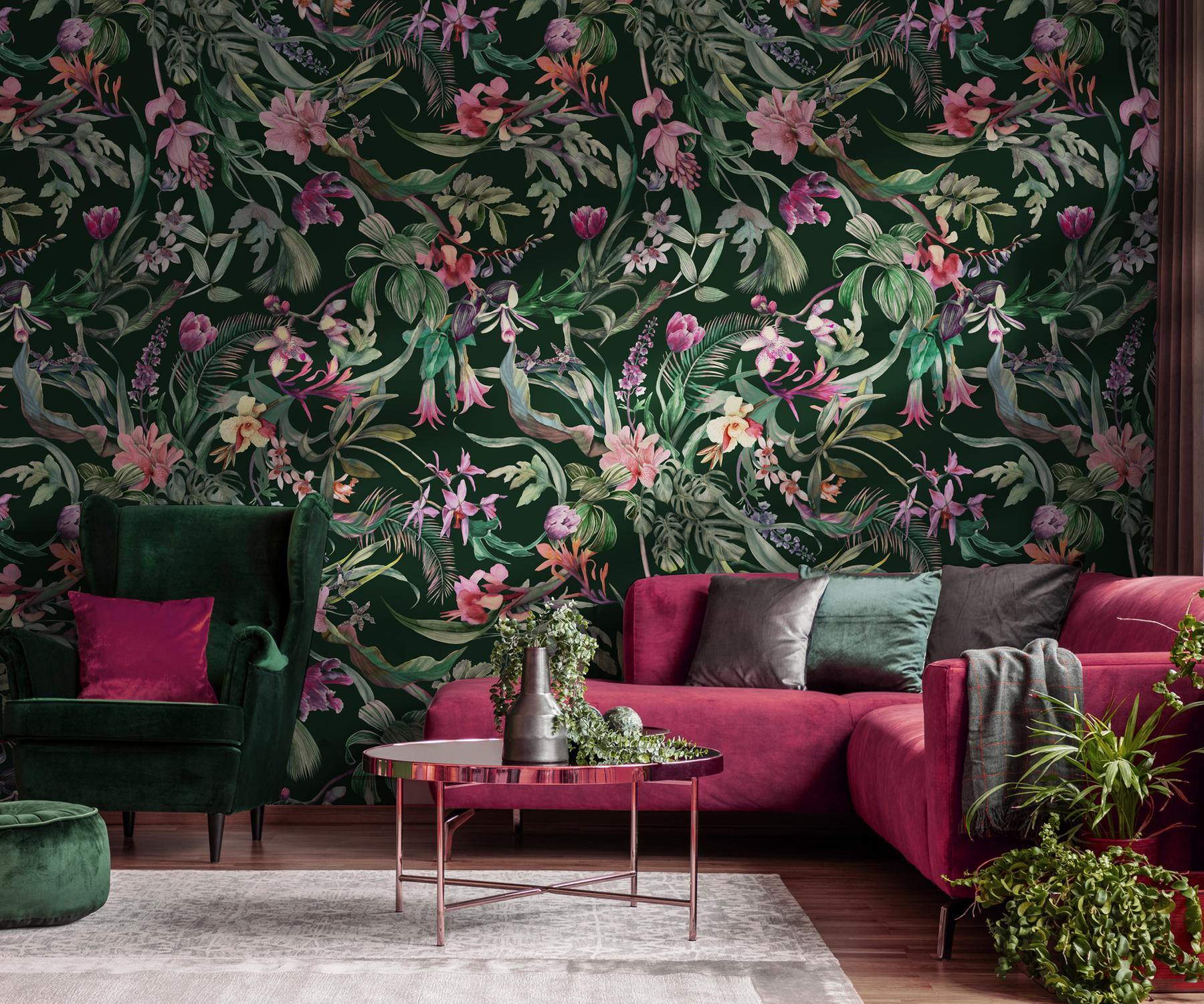 Exquisite Midnight Garden Bloom Wallpaper Mural