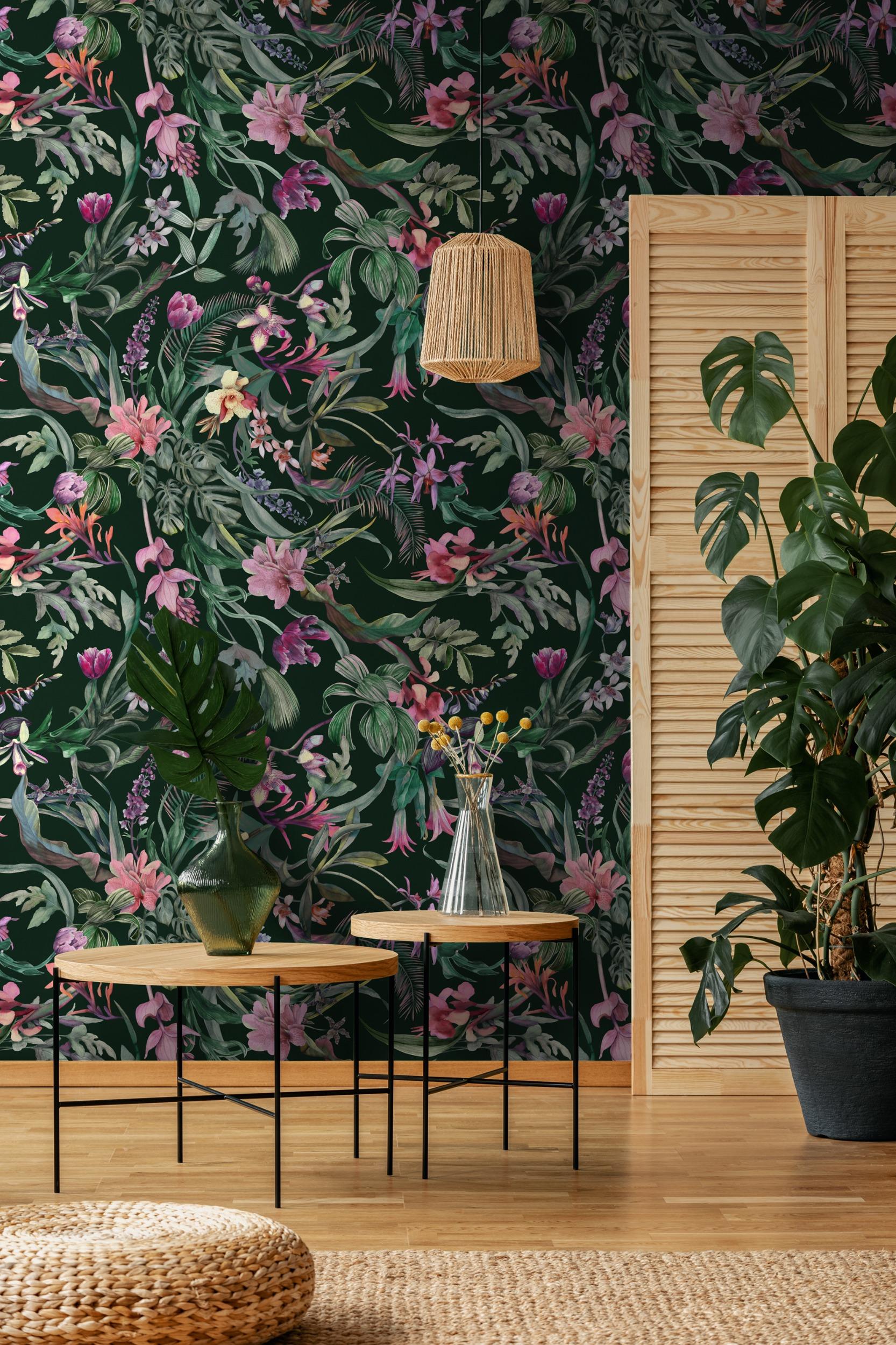 Exquisite Midnight Garden Bloom Wallpaper Mural
