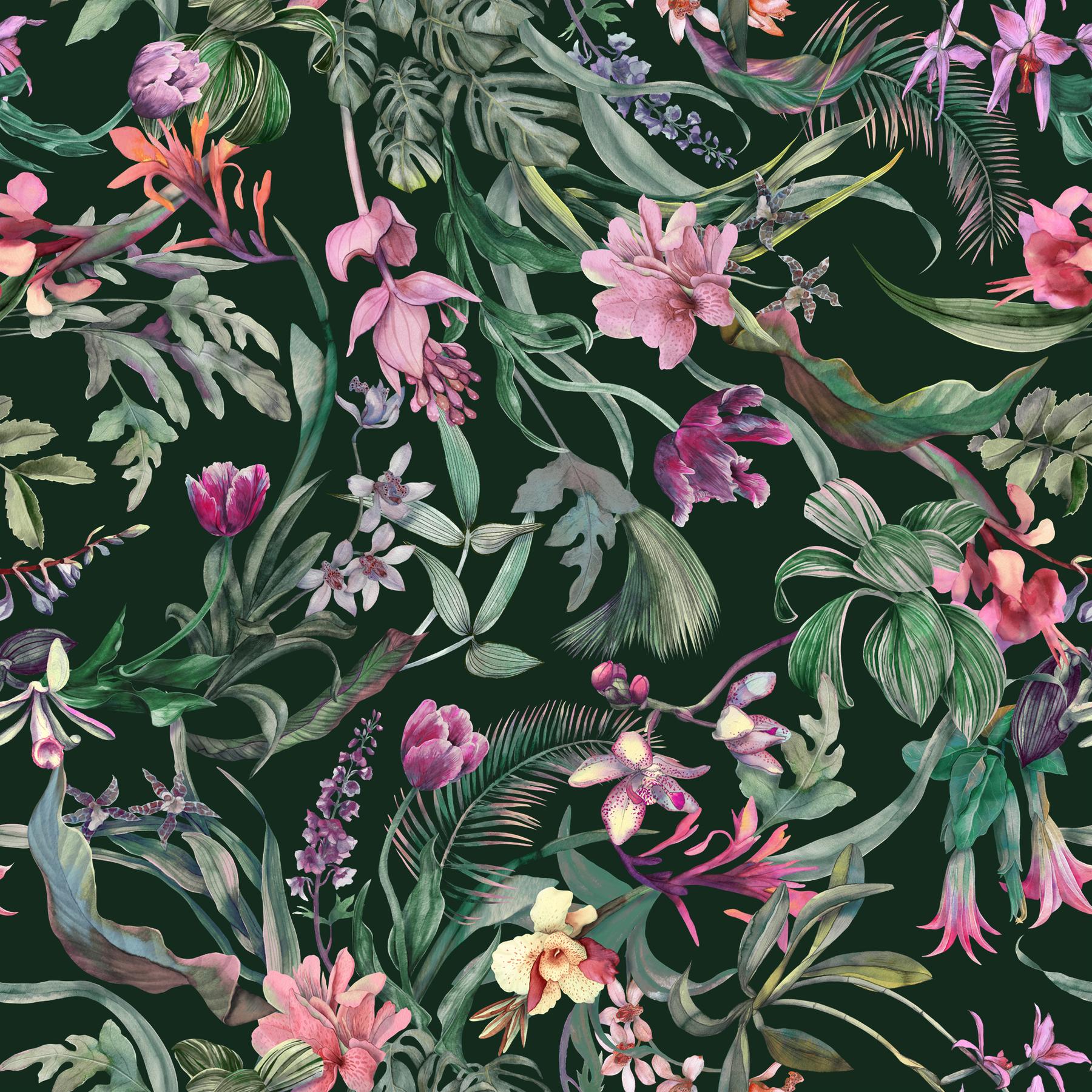 Exquisite Midnight Garden Bloom Wallpaper Mural