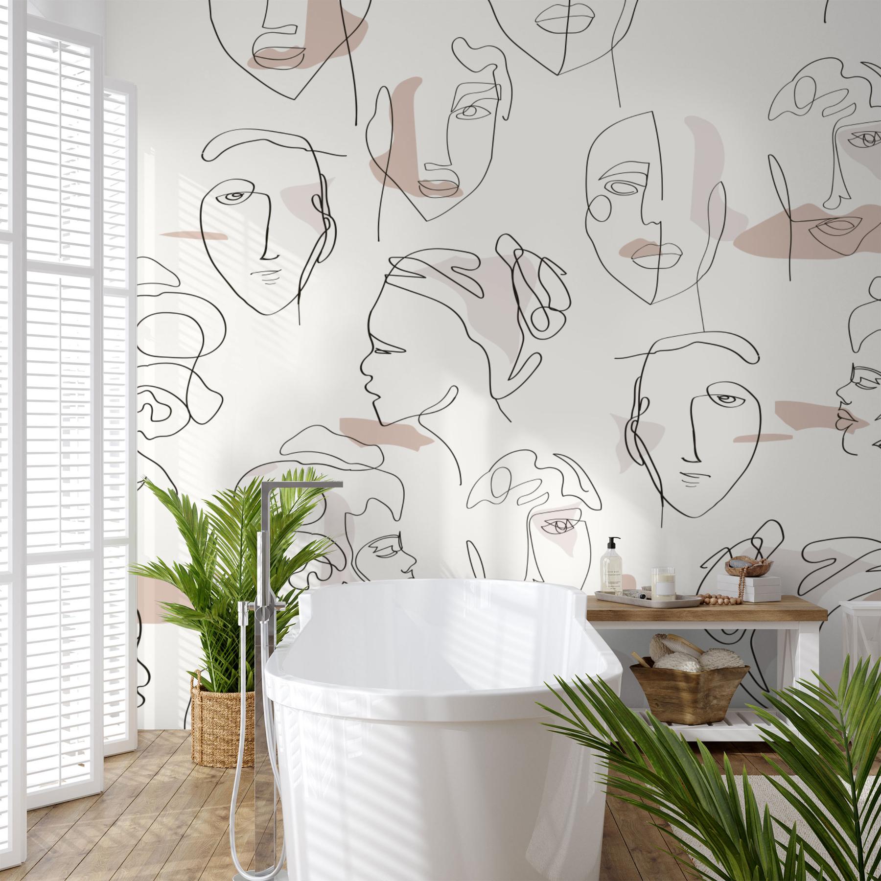 Abstract Faces Line Art Minimalist Wallpaper Mural