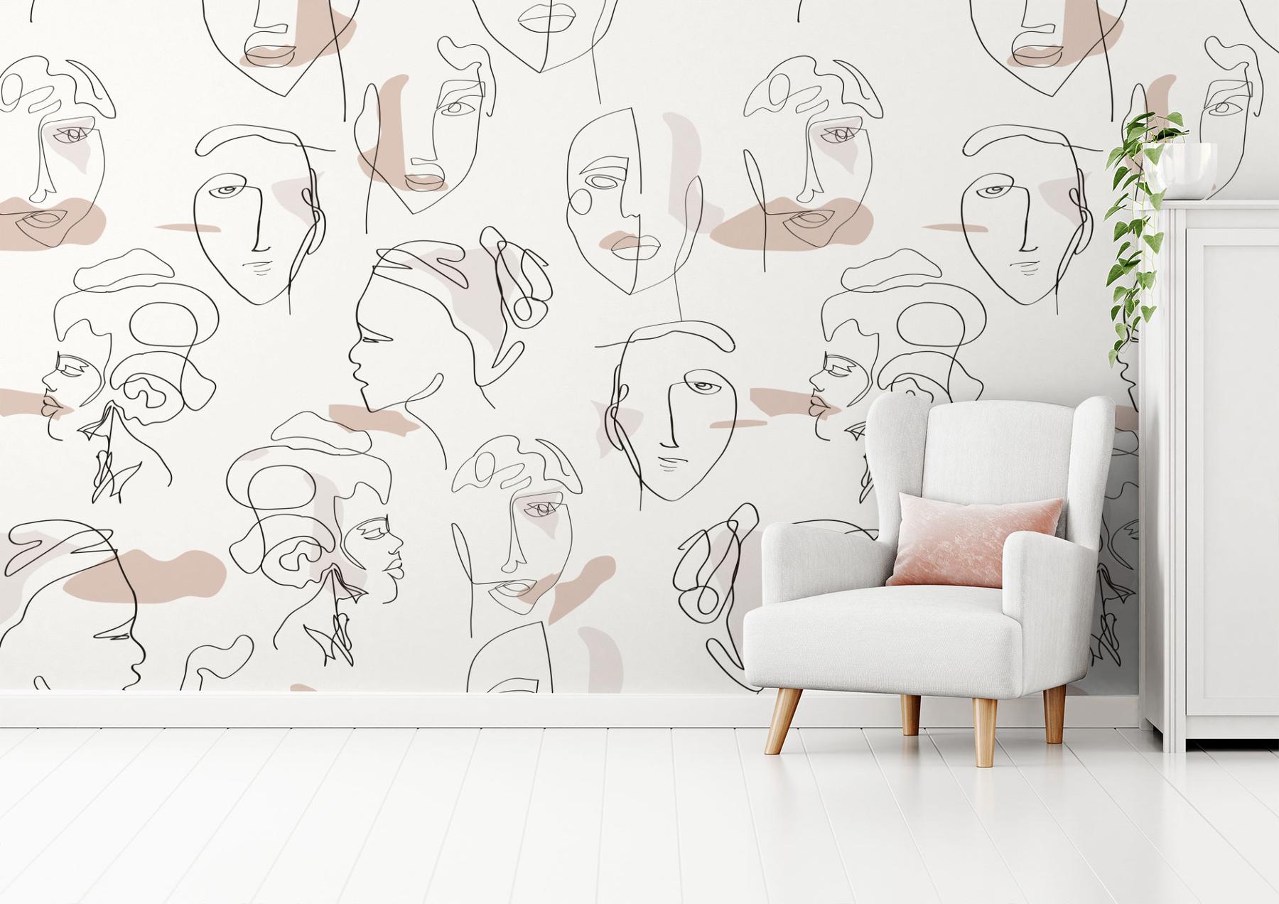 Abstract Faces Line Art Minimalist Wallpaper Mural