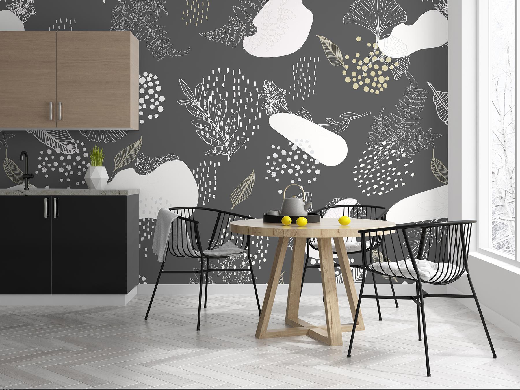 Abstract Hand Drawing Leaves Wallpaper Mural