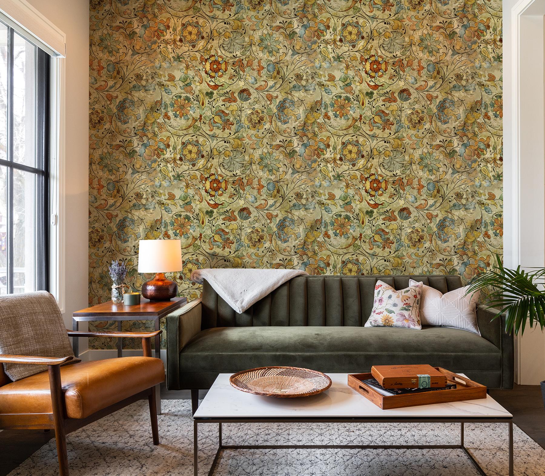 Medieval Flower Pattern Wallpaper Mural