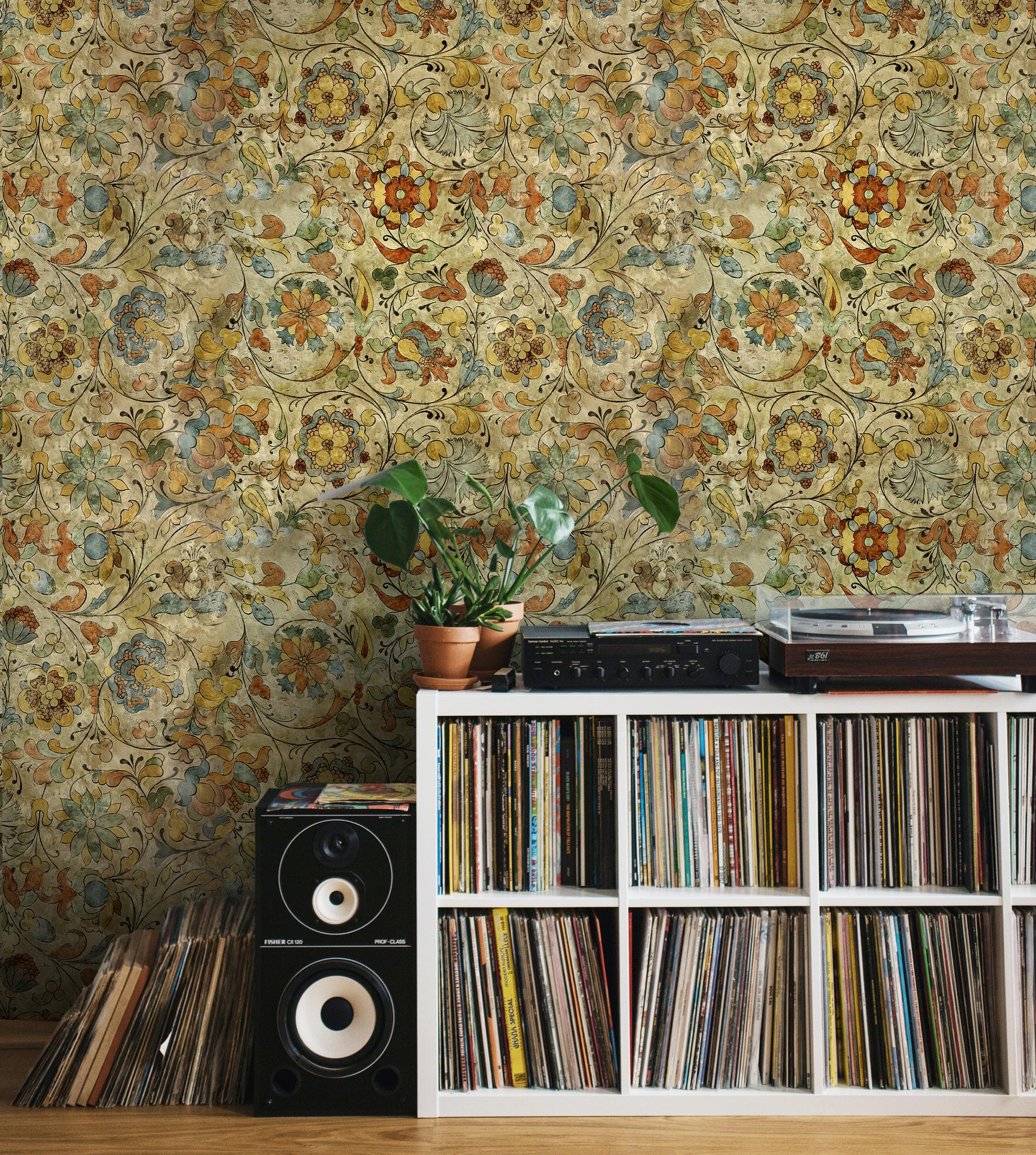 Medieval Flower Pattern Wallpaper Mural