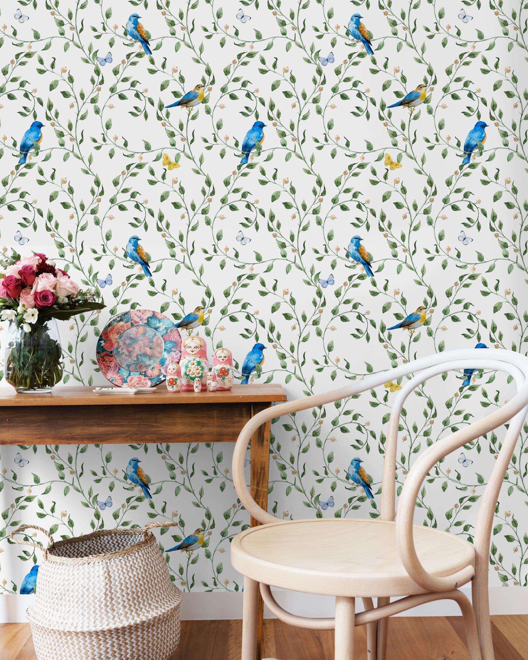 Exotic Colorful Birds Watercolor Wallpaper Mural