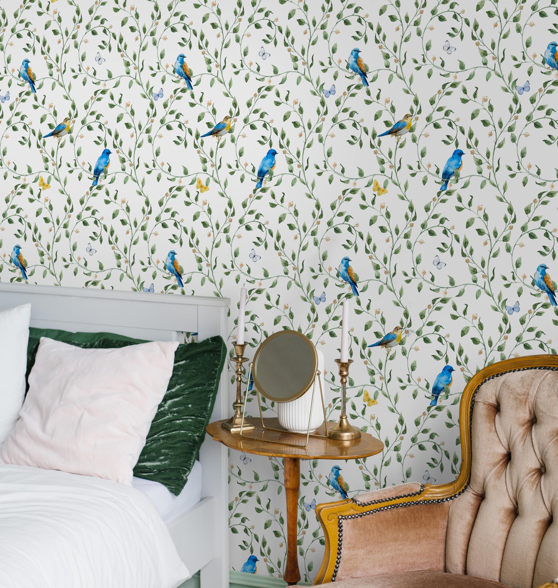 Exotic Colorful Birds Watercolor Wallpaper Mural