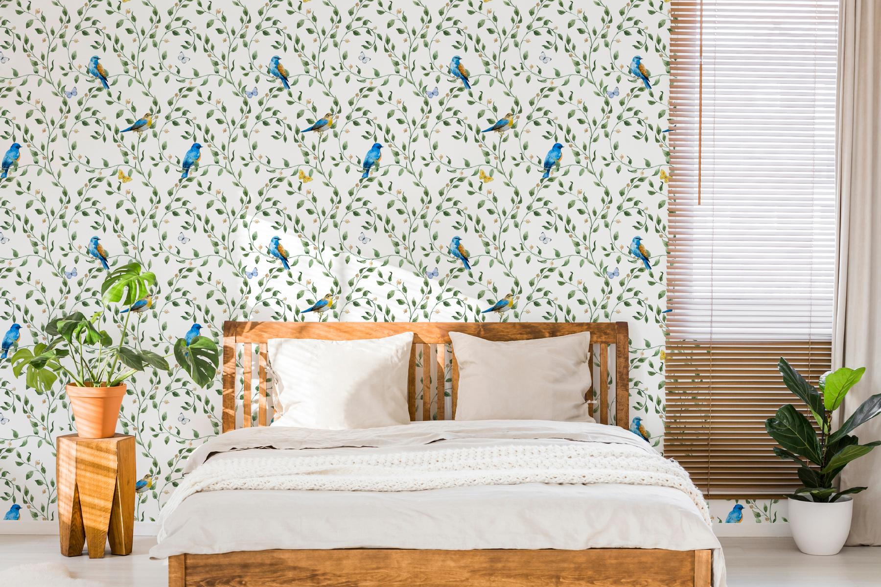Exotic Colorful Birds Watercolor Wallpaper Mural