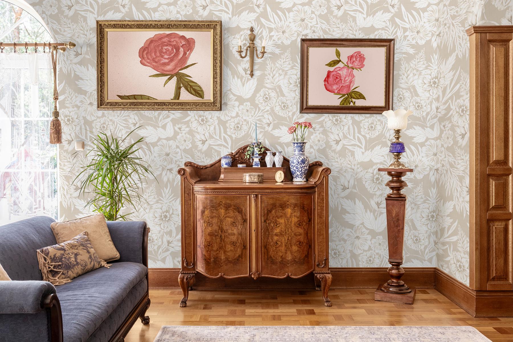 Elegant Watercolor Peony Pattern Wallpaper Mural
