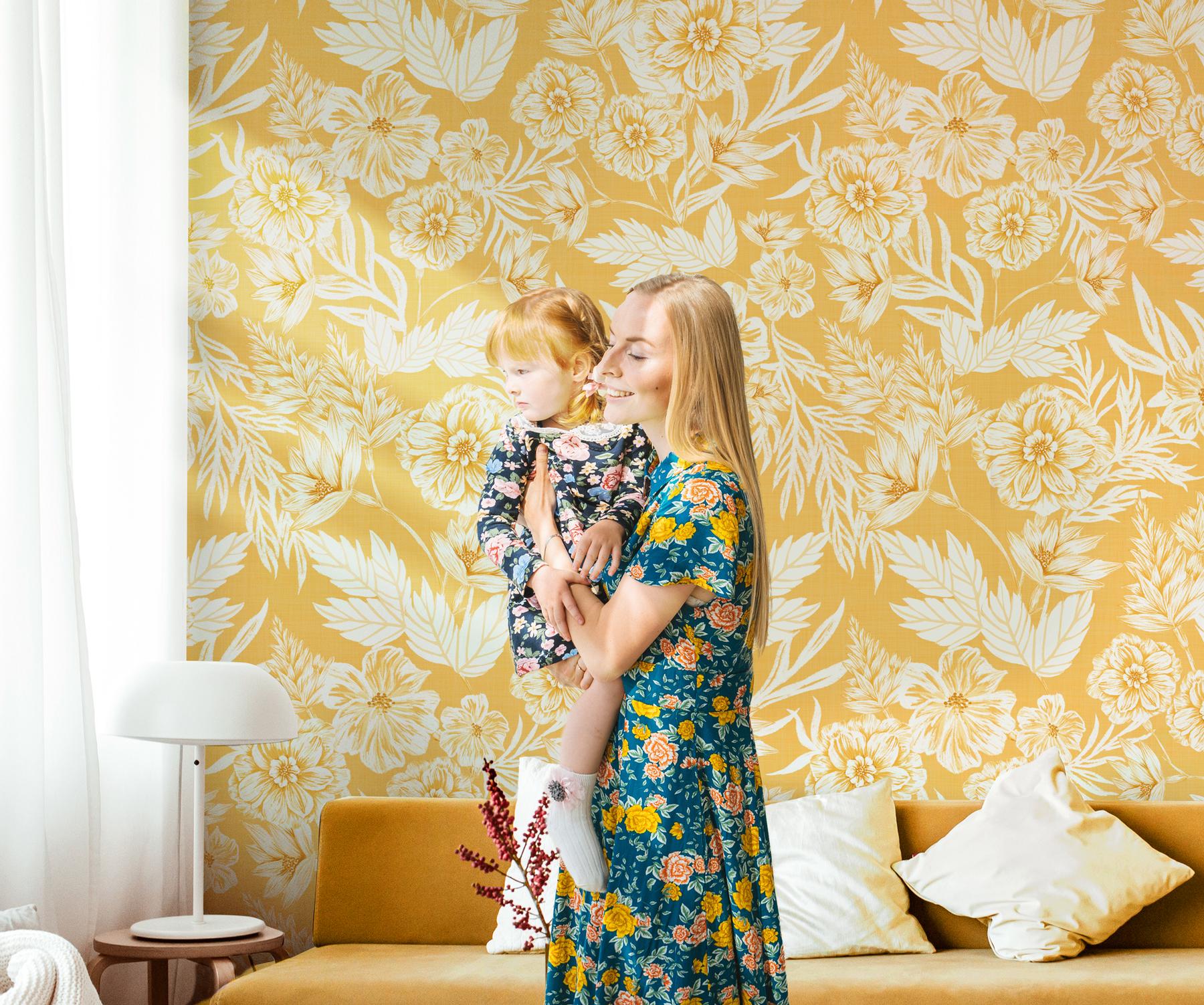 Elegant Watercolor Peony Pattern Wallpaper Mural