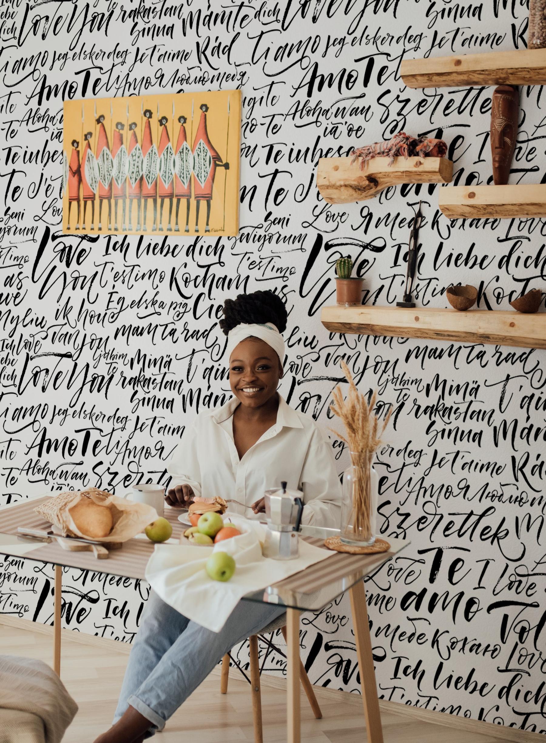 Romantic Calligraphy Love Phrases Wallpaper Mural