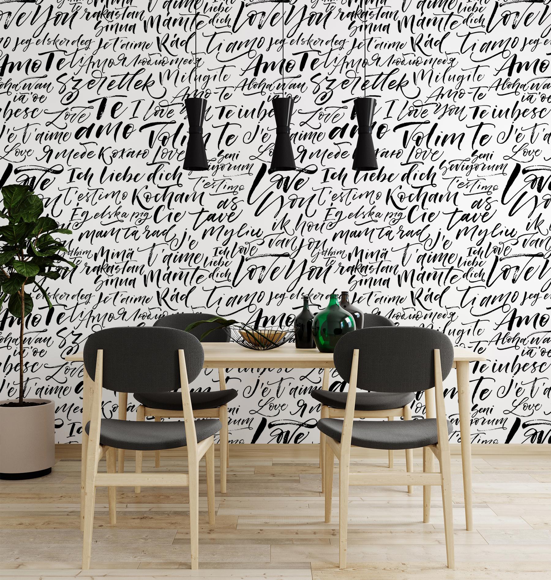 Romantic Calligraphy Love Phrases Wallpaper Mural