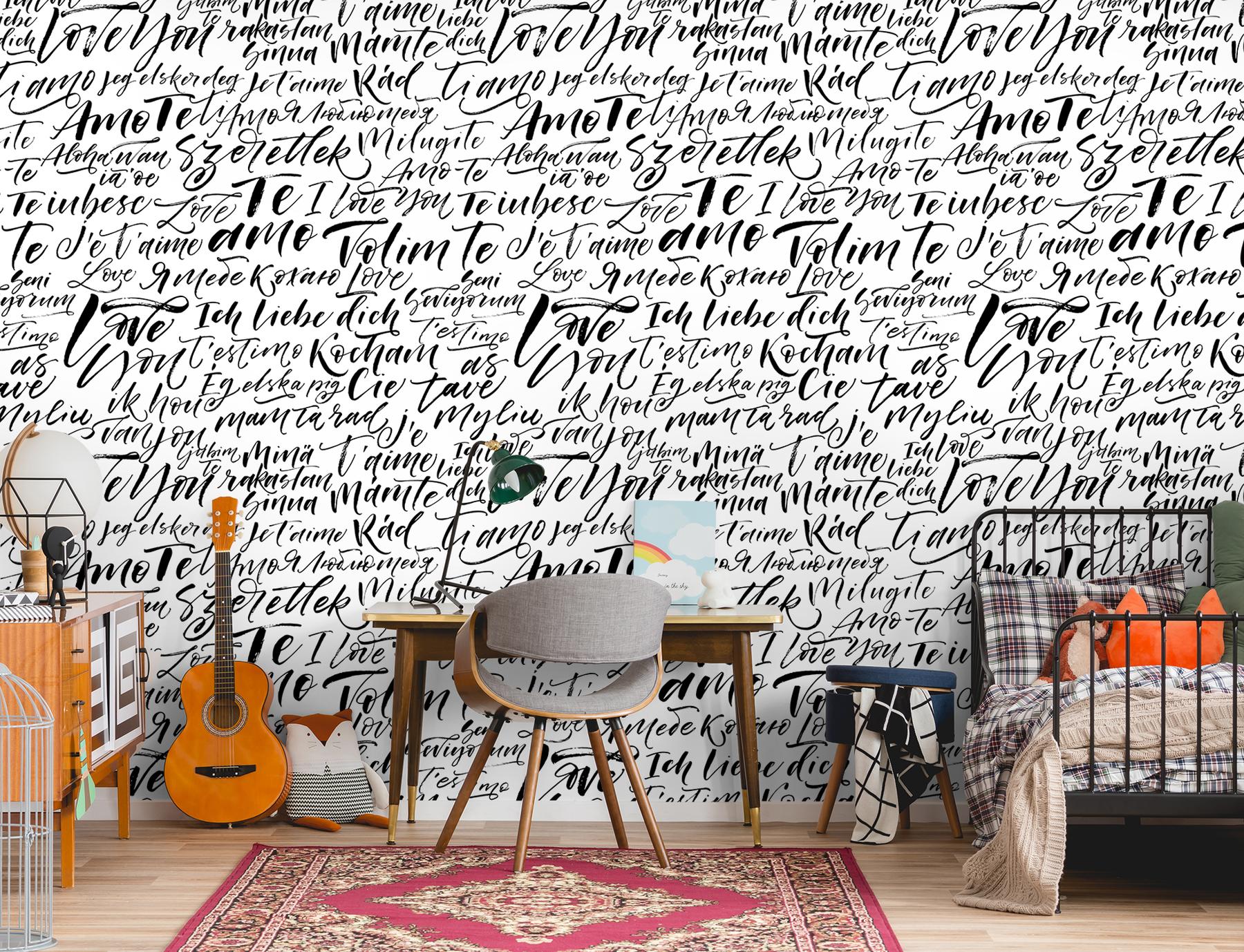 Romantic Calligraphy Love Phrases Wallpaper Mural