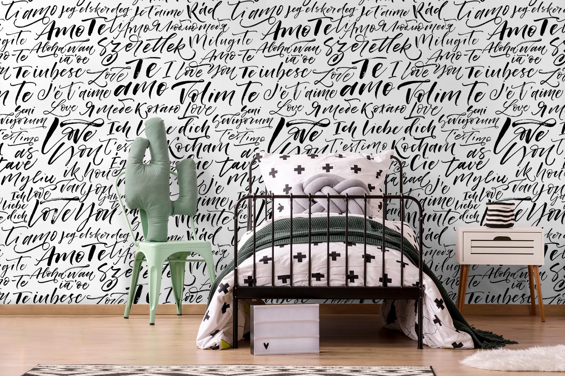 Romantic Calligraphy Love Phrases Wallpaper Mural