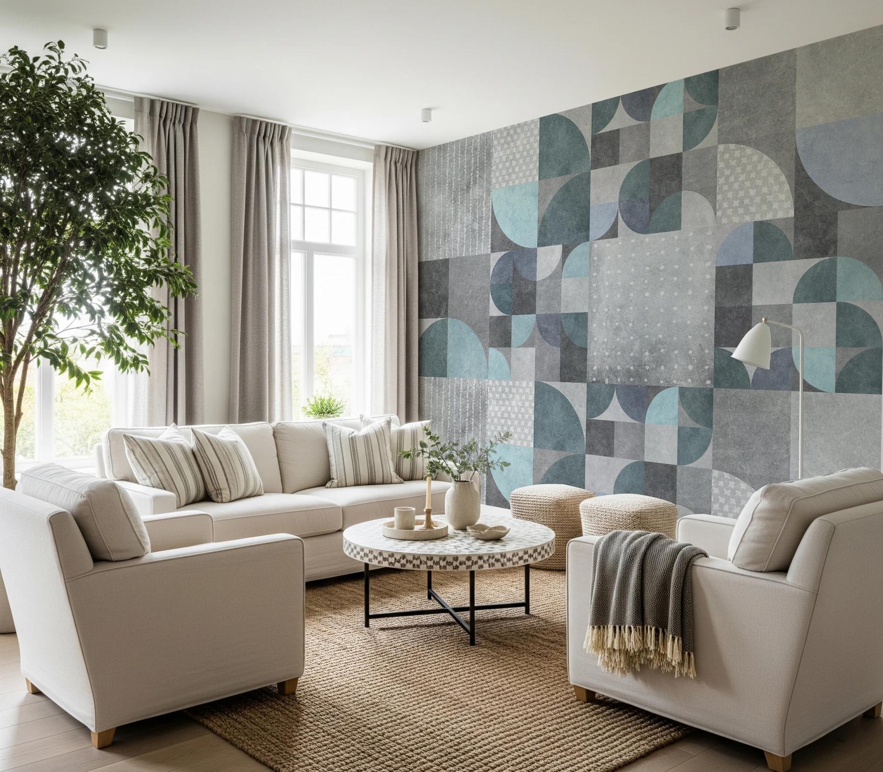 Abstract Soft Cement Geometric Wallpaper Mural