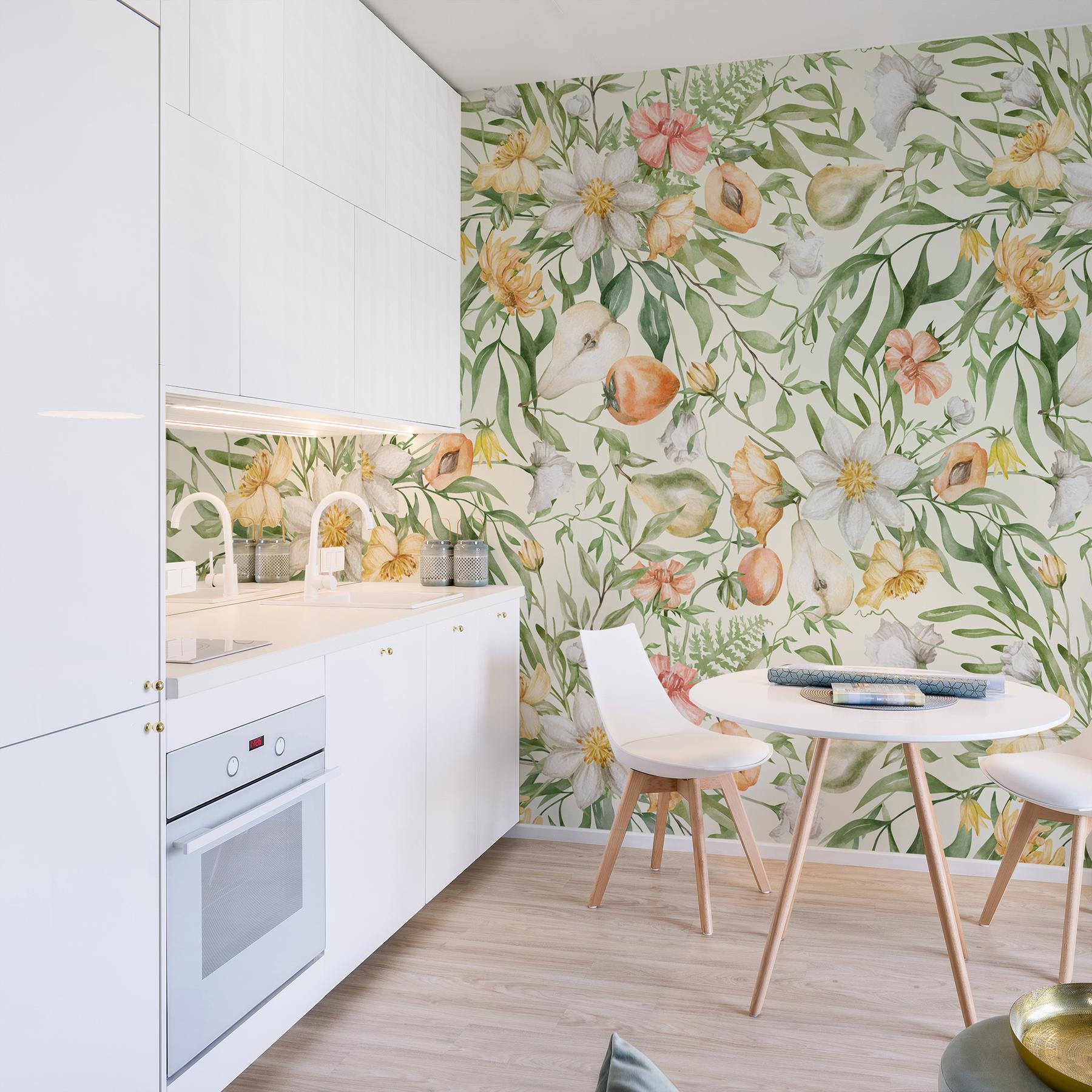 Delicate Springtime Flowers with Fruits Wallpaper Mural