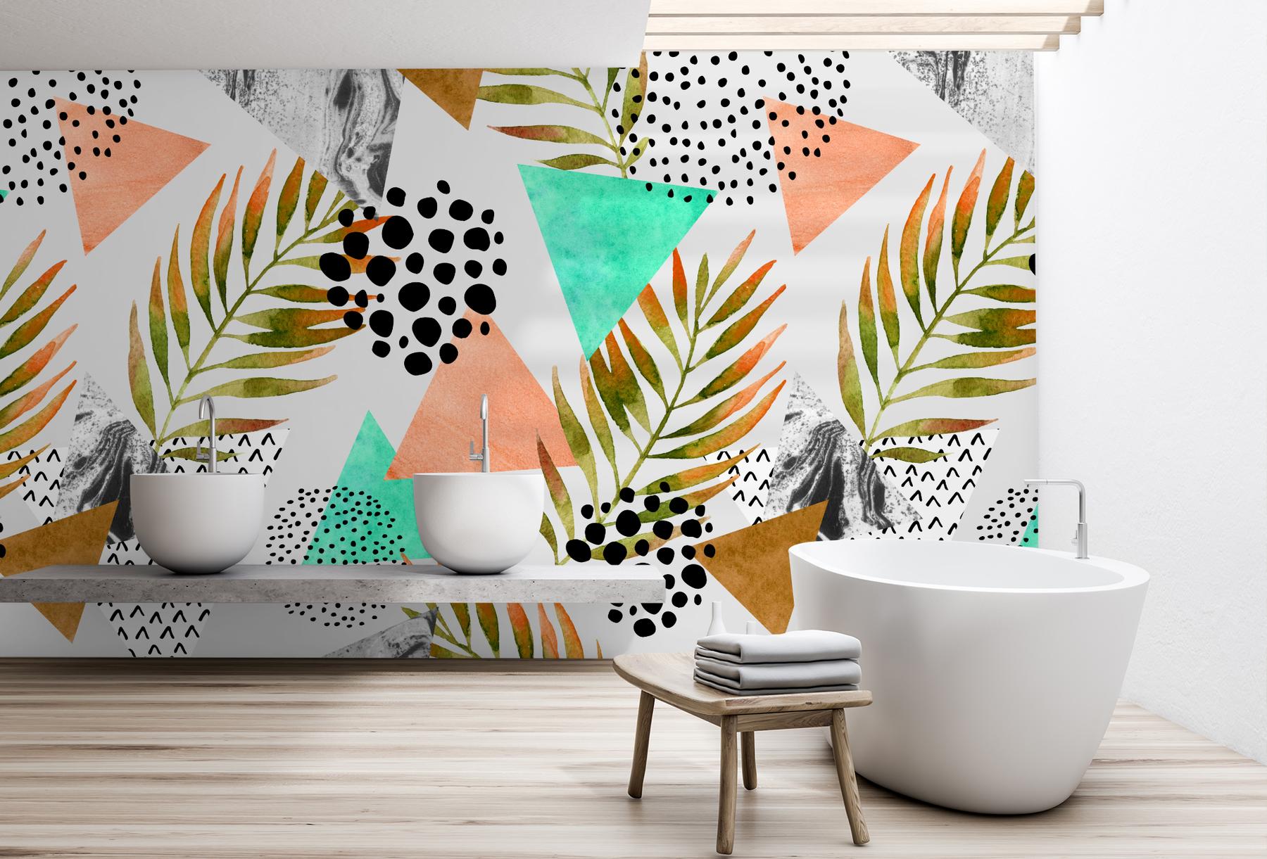 Abstract Botanical Leaves Shapes Wallpaper Mural