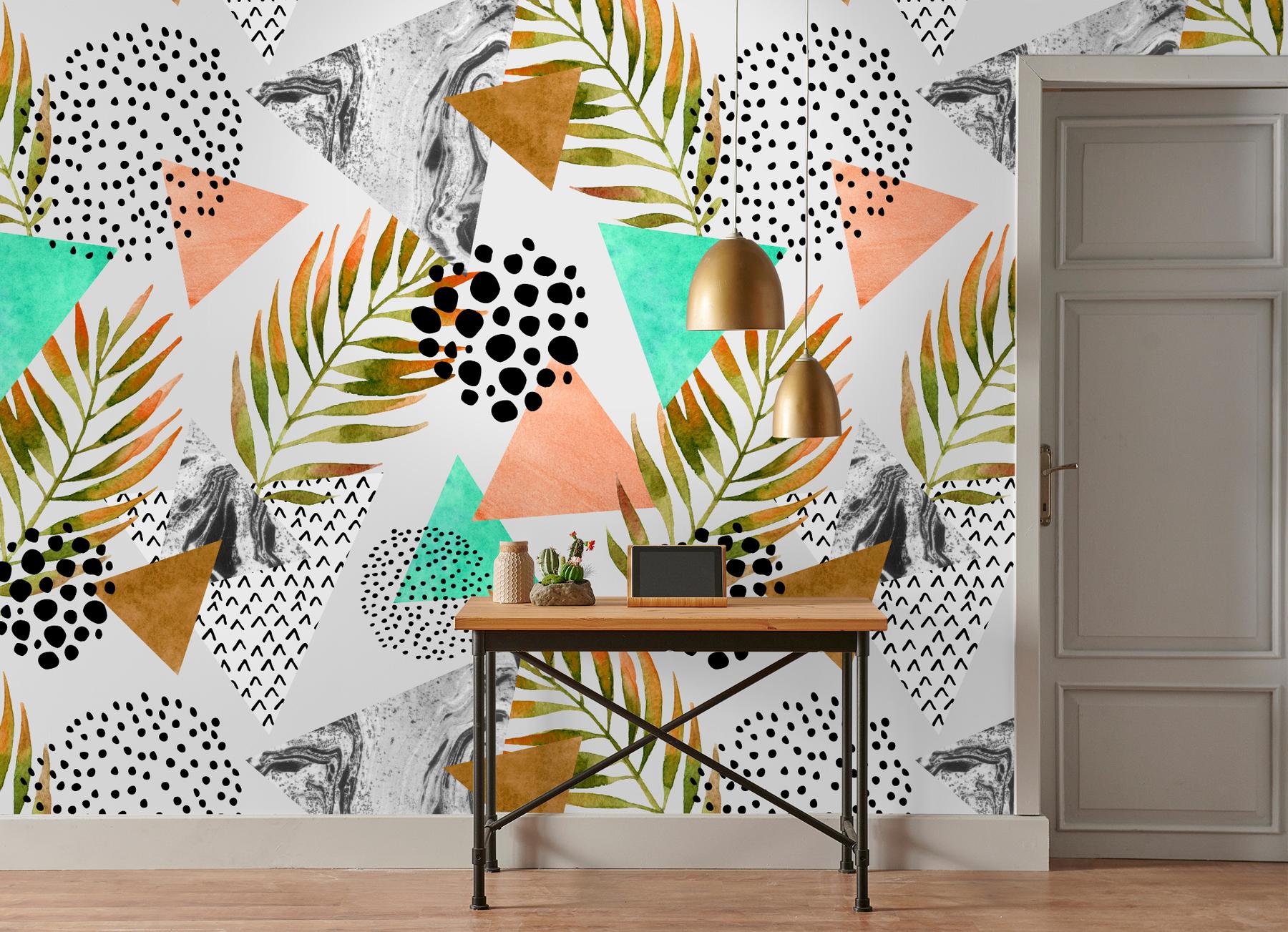 Abstract Botanical Leaves Shapes Wallpaper Mural