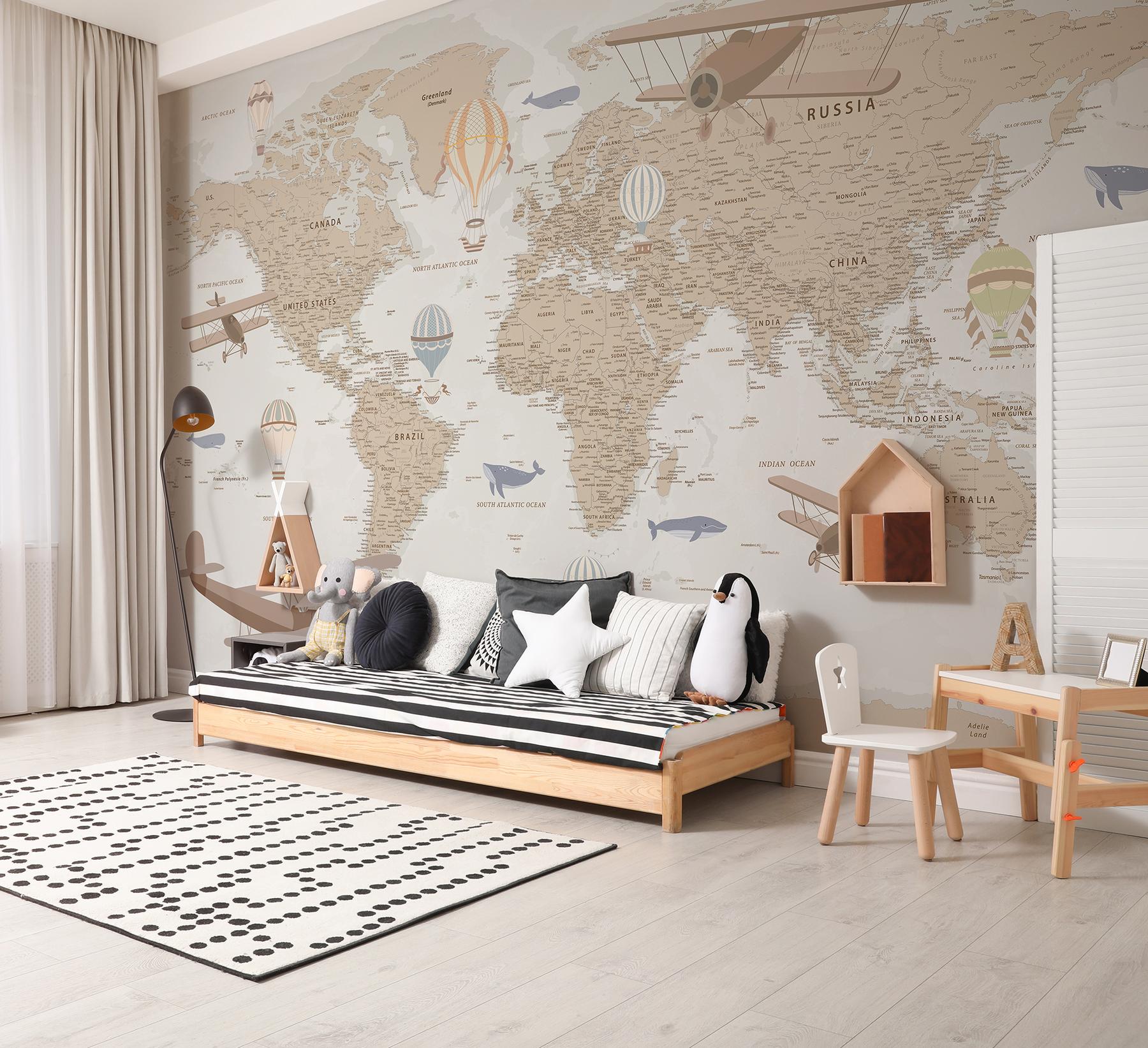 Classic Explorer Airplane World Map Wallpaper Mural