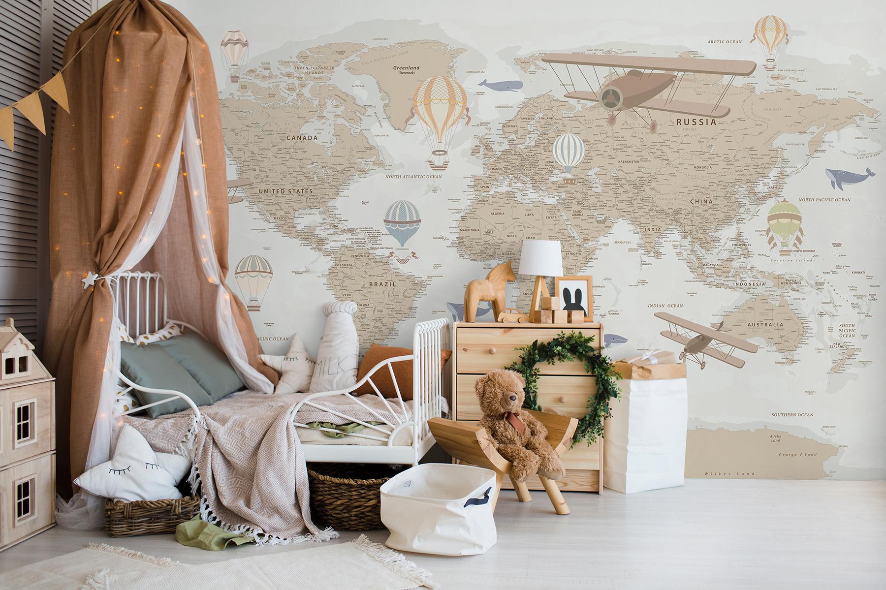 Classic Explorer Airplane World Map Wallpaper Mural