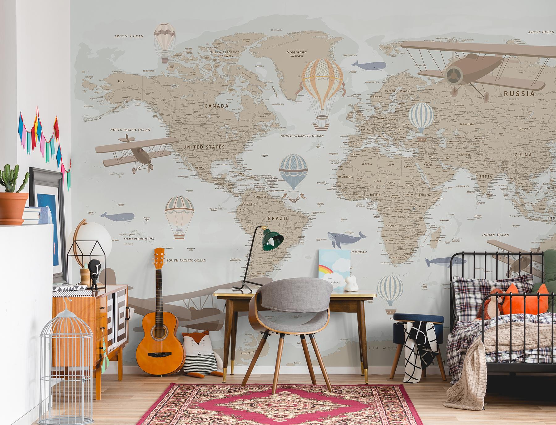 Classic Explorer Airplane World Map Wallpaper Mural