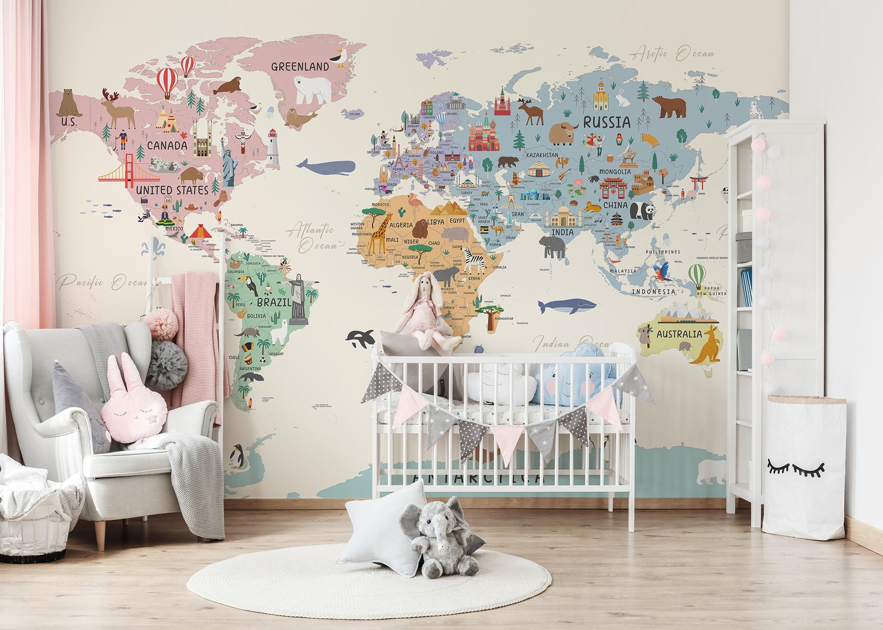 Playful World Journey Map for Kids Wallpaper Mural
