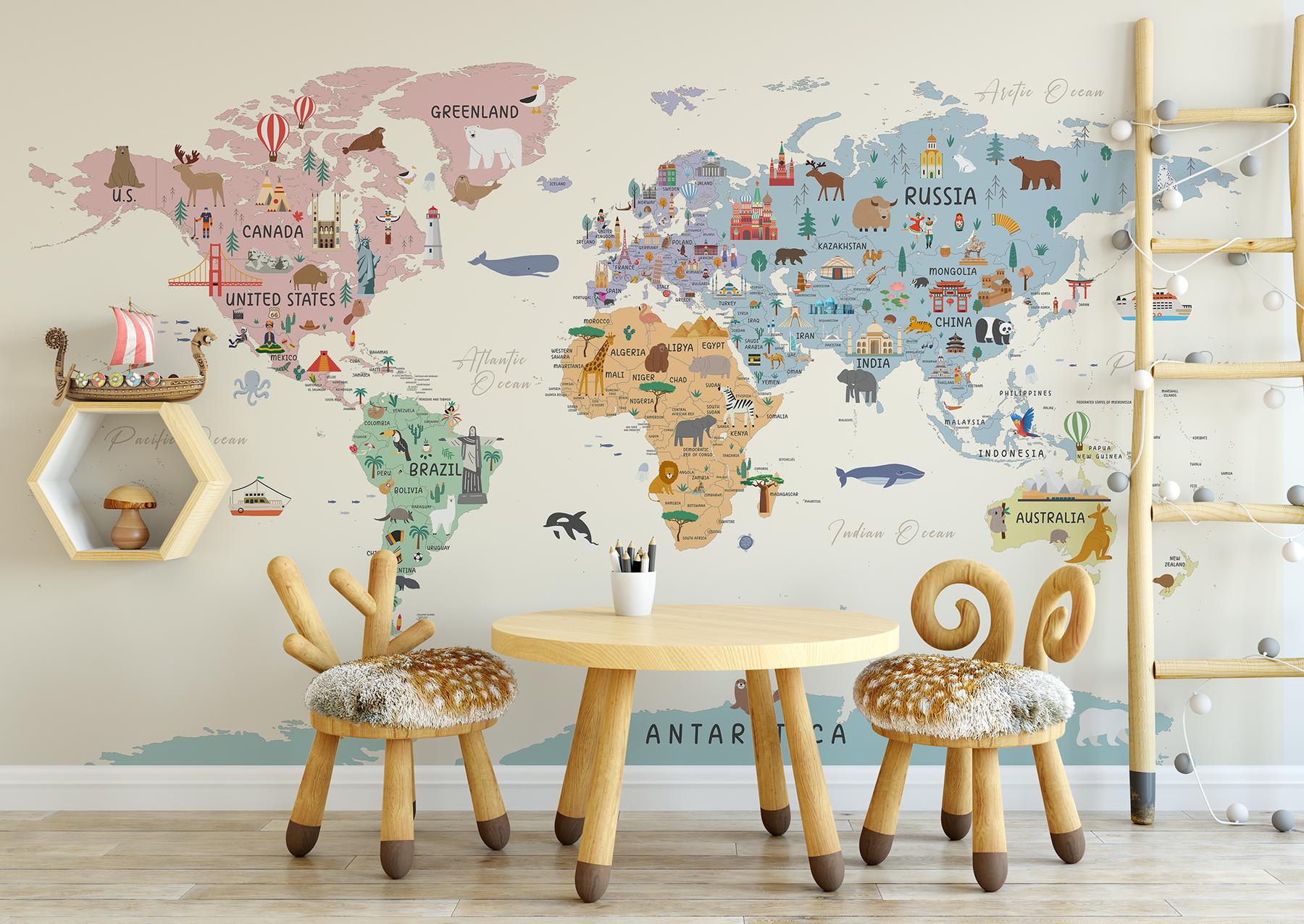 Playful World Journey Map for Kids Wallpaper Mural