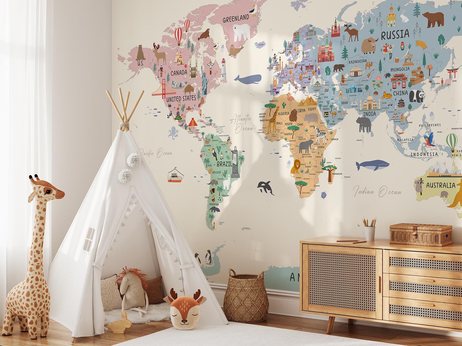 Playful World Journey Map for Kids Wallpaper Mural