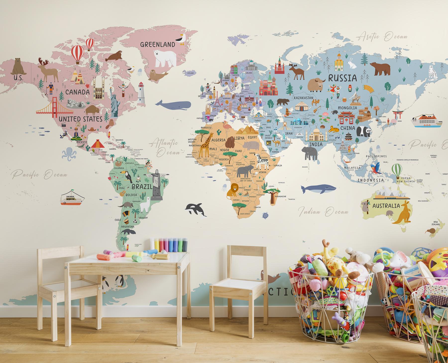 Playful World Journey Map for Kids Wallpaper Mural