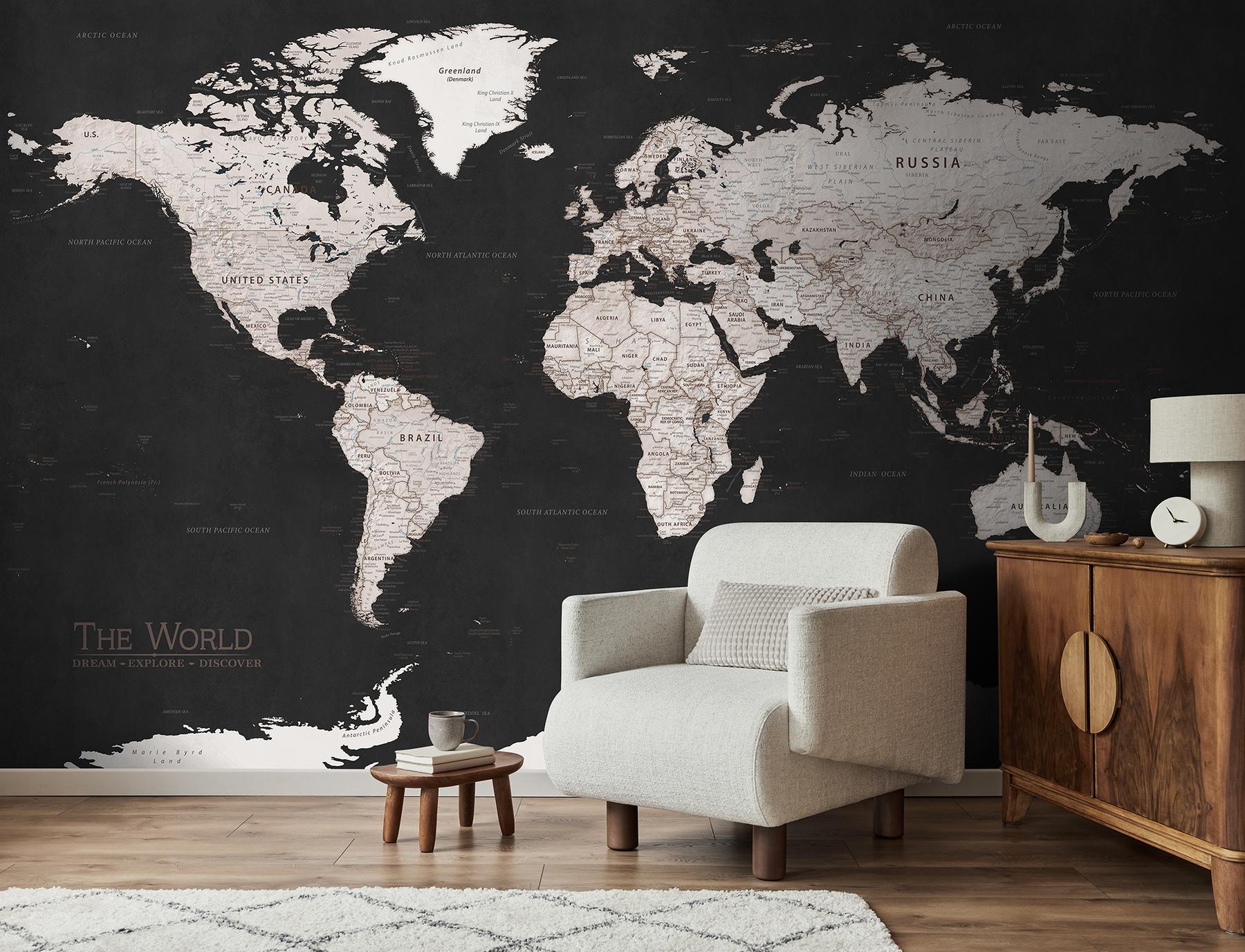 Classic Dark Tones World Wallpaper Mural