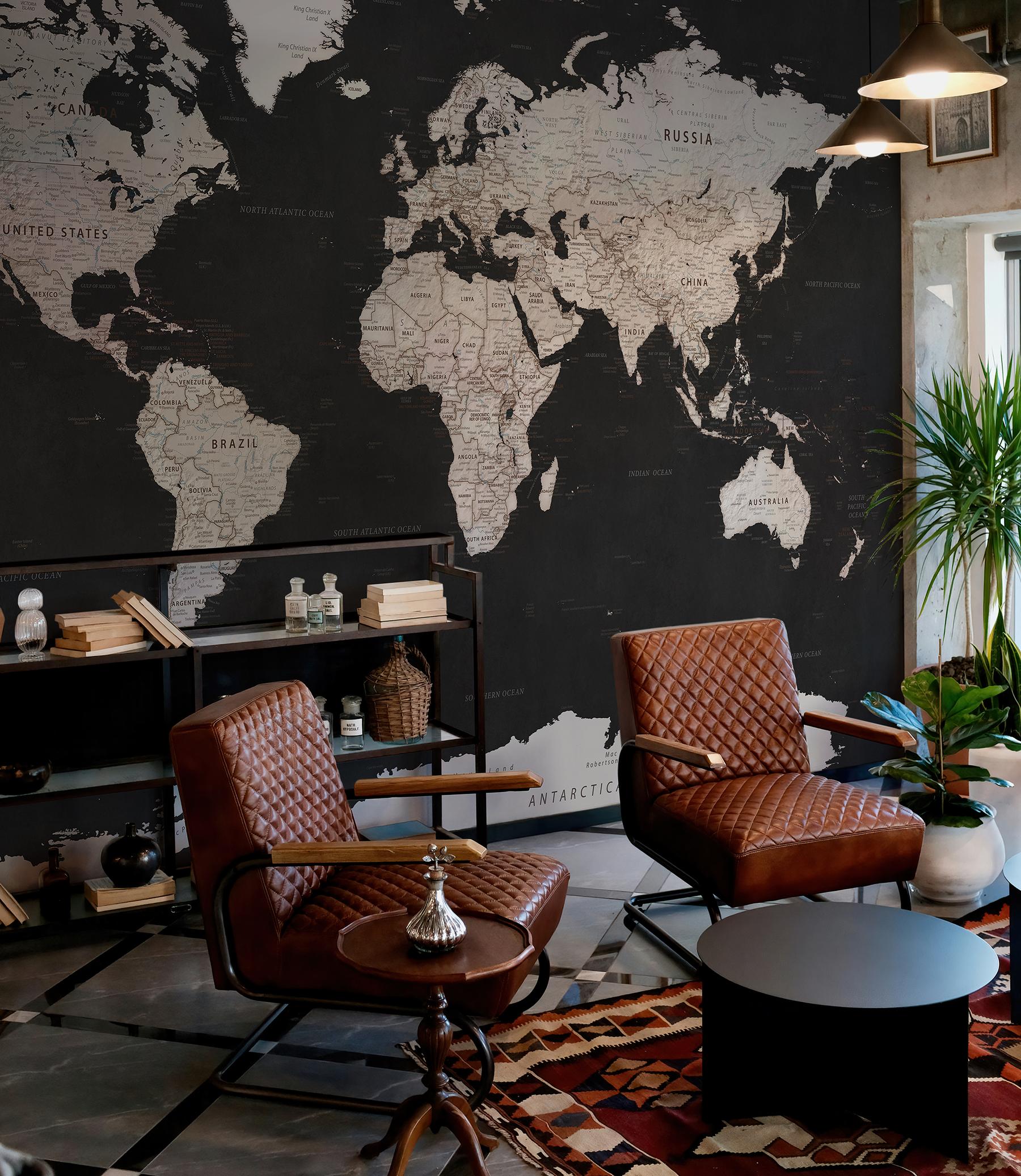 Classic Dark Tones World Wallpaper Mural