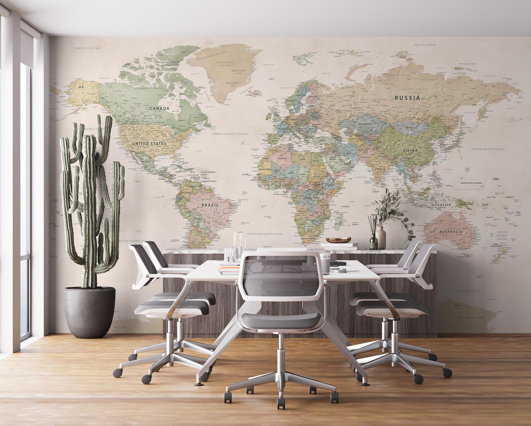 Educational Pastel World Map Wallpaper Mural