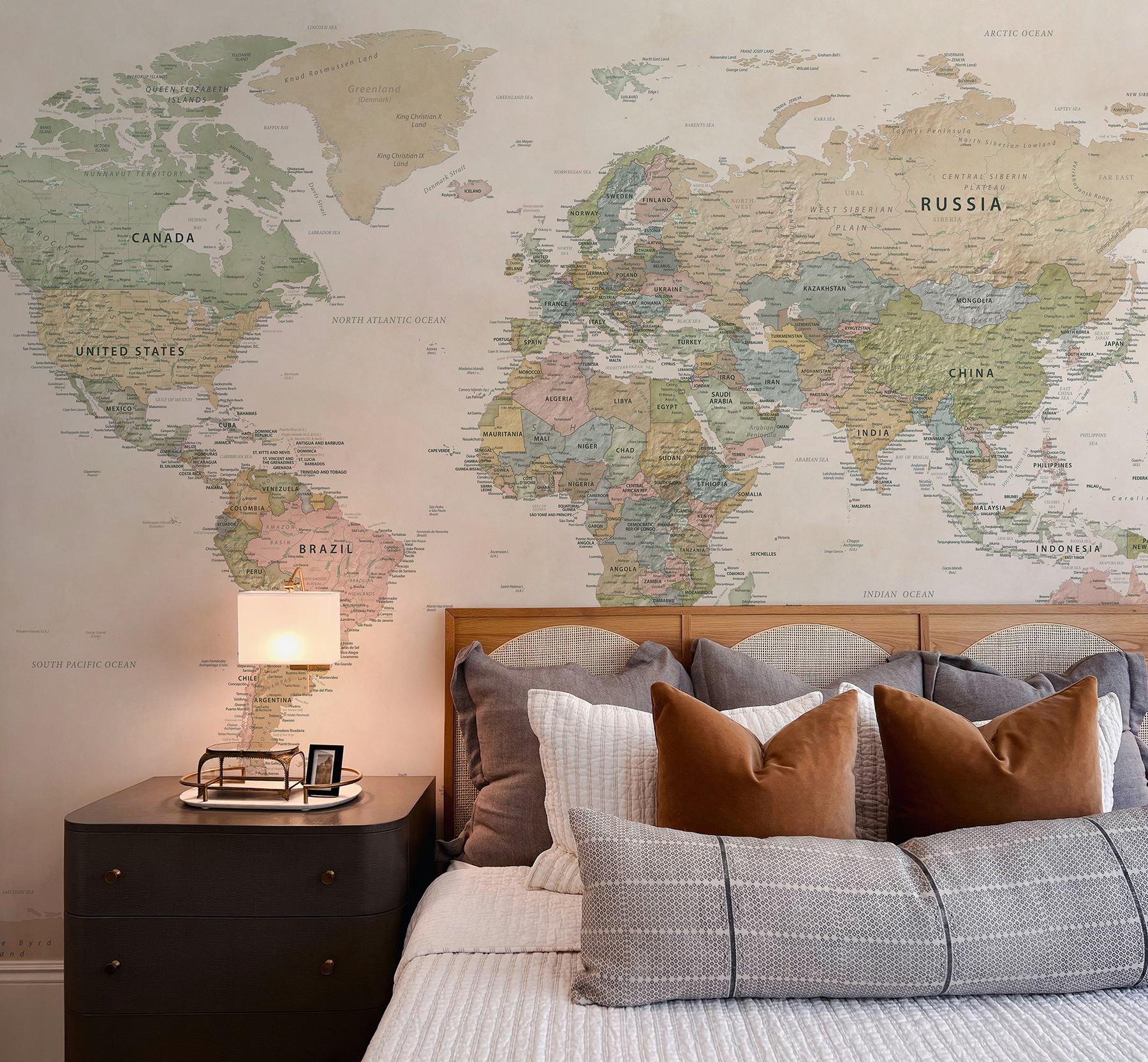Educational Pastel World Map Wallpaper Mural