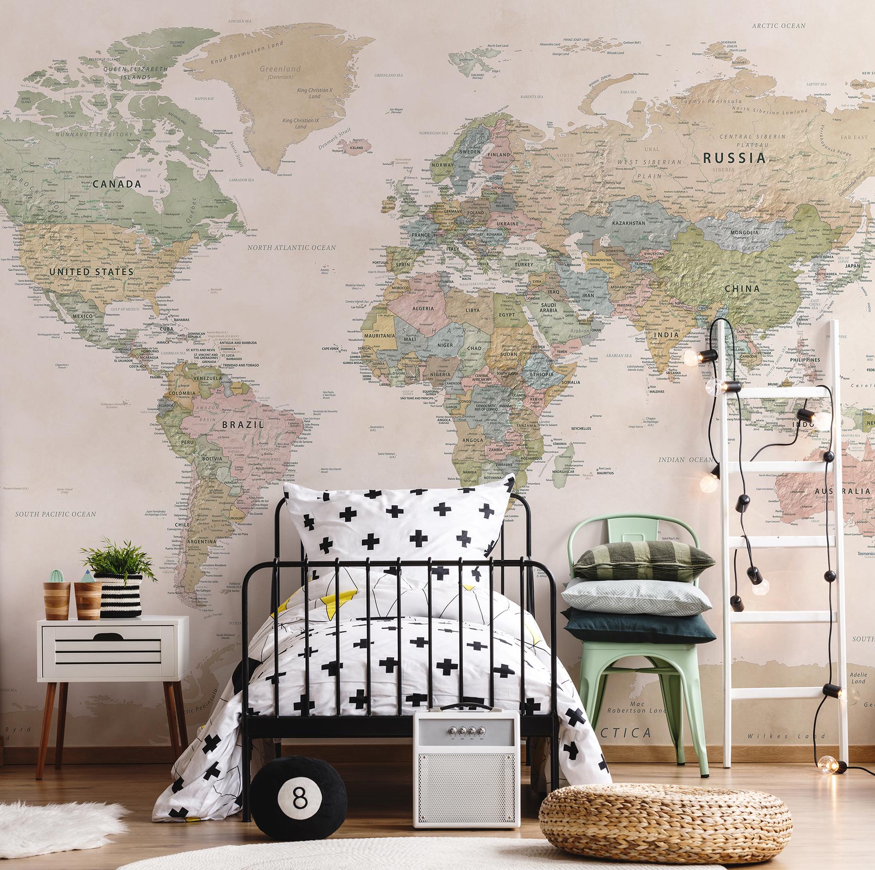 Educational Pastel World Map Wallpaper Mural