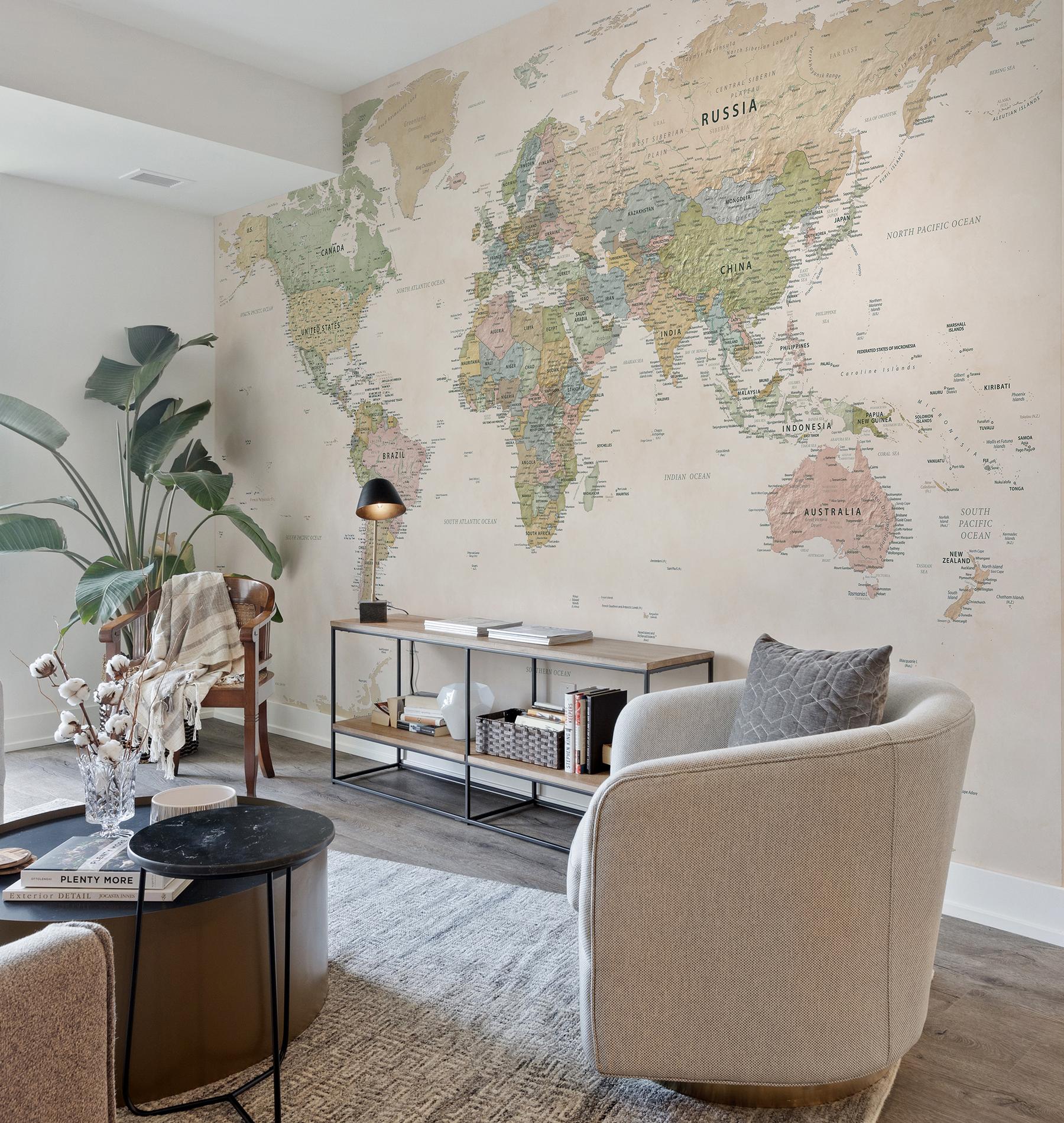 Educational Pastel World Map Wallpaper Mural