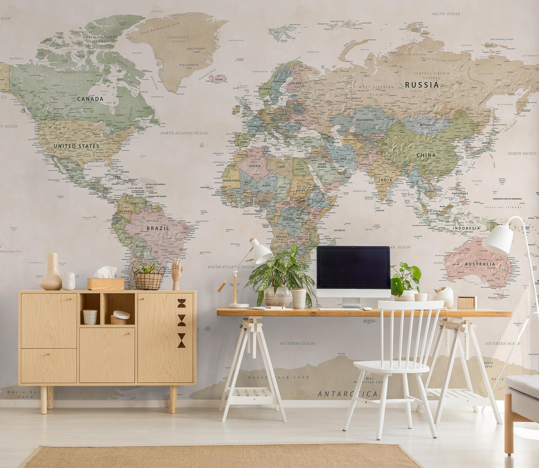 Educational Pastel World Map Wallpaper Mural