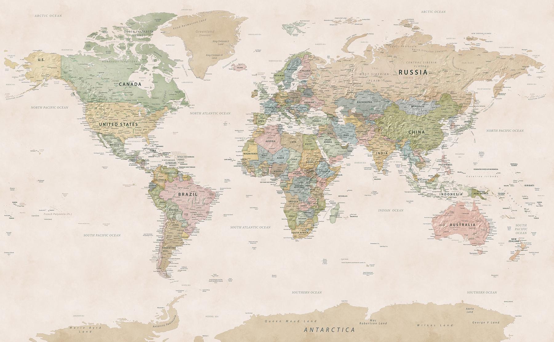 Educational Pastel World Map Wallpaper Mural