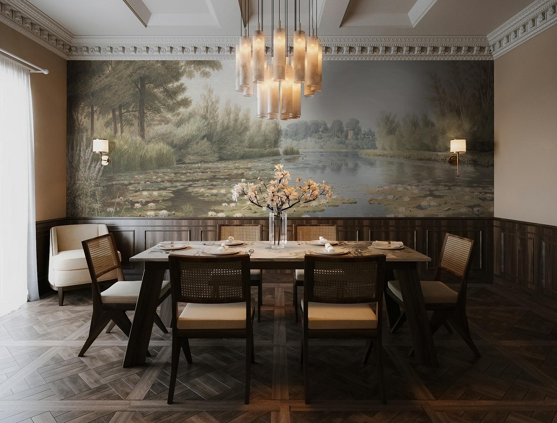 Elegant Water Lily Pond Wallpaper Mural