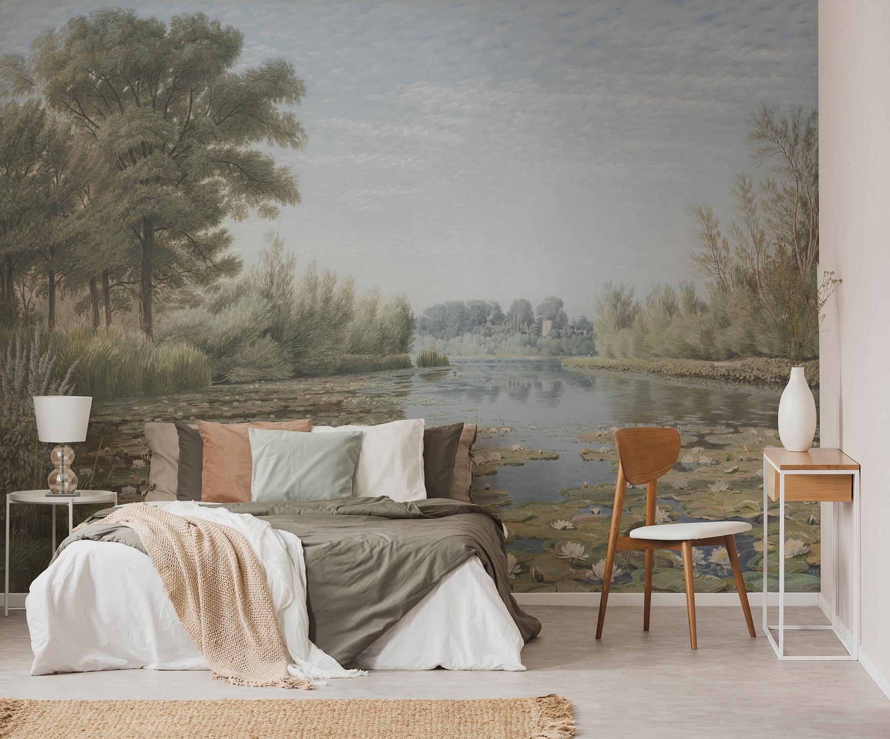 Elegant Water Lily Pond Wallpaper Mural