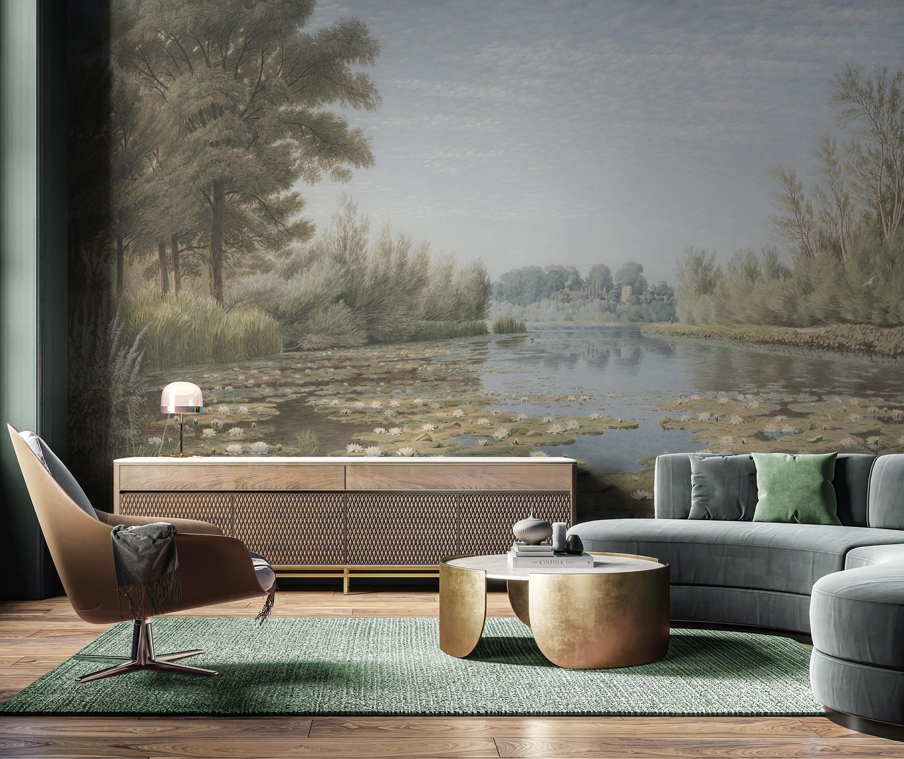Elegant Water Lily Pond Wallpaper Mural